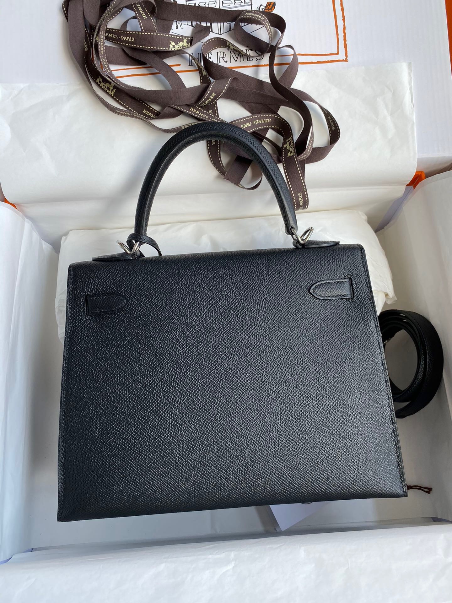 H**mes kelly sellier 25 handmade bag in black epsom calfskin