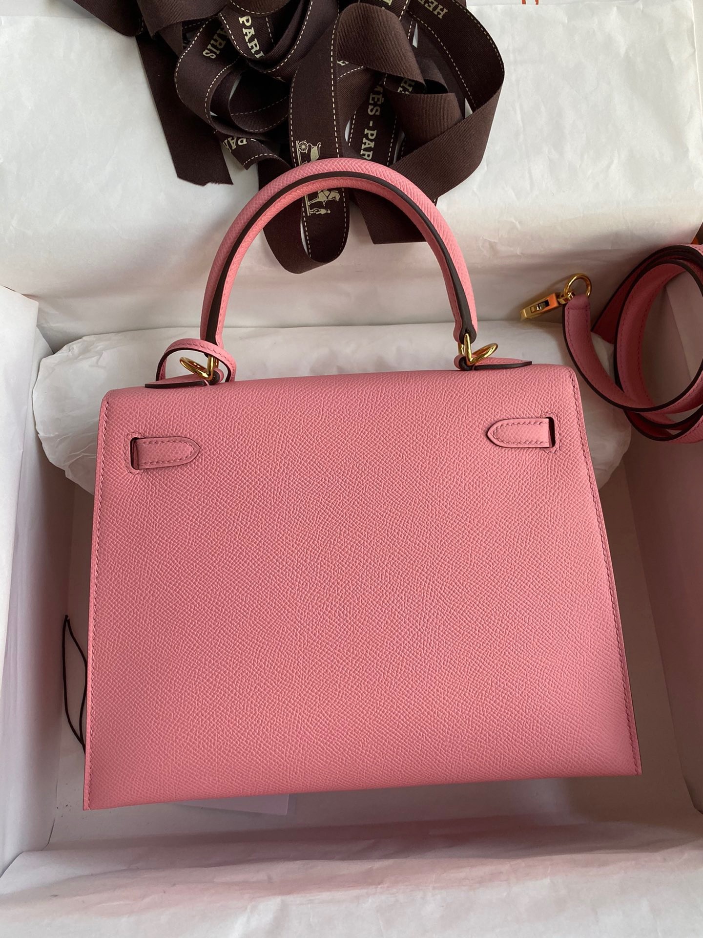 H**mes kelly sellier 25 handmade bag in rose confetti epsom calfskin