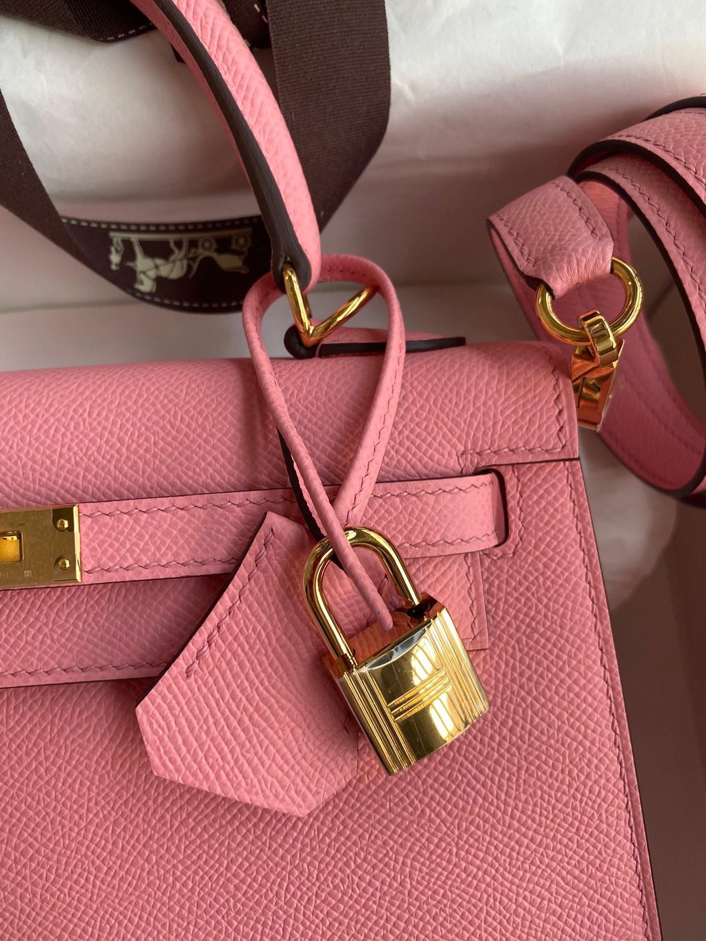 H**mes kelly sellier 25 handmade bag in rose confetti epsom calfskin