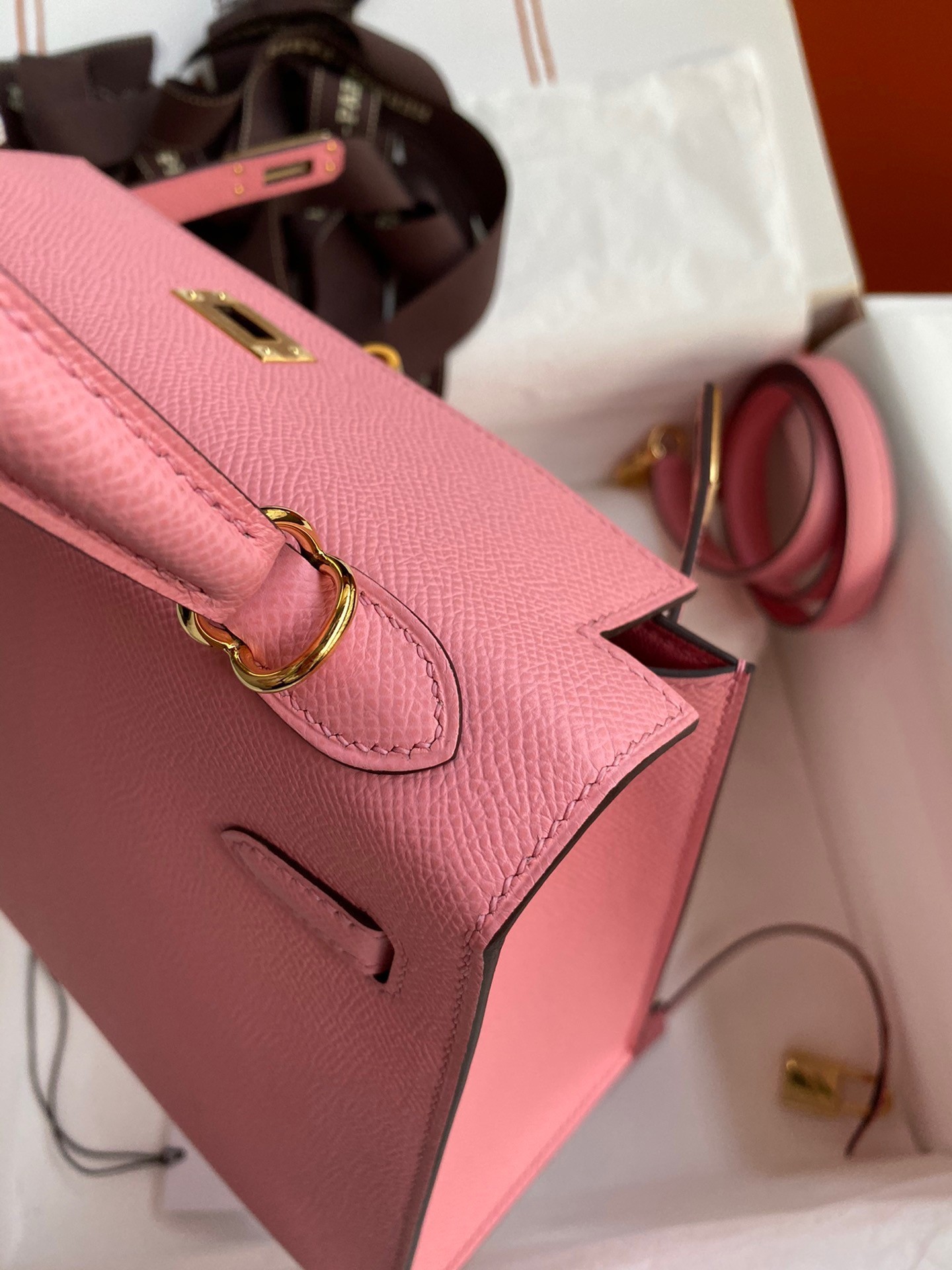 H**mes kelly sellier 25 handmade bag in rose confetti epsom calfskin