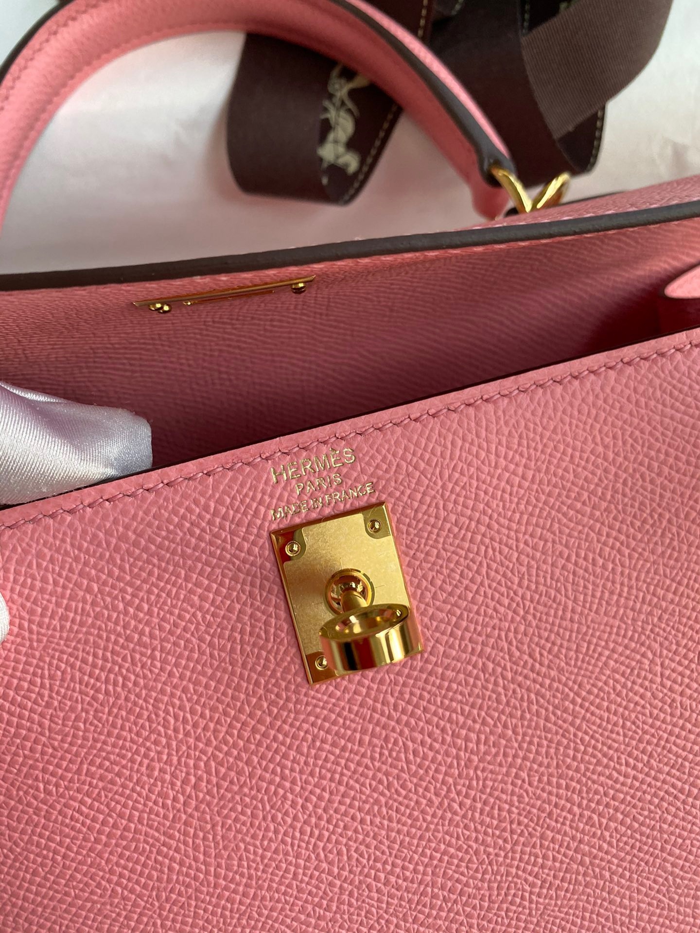 H**mes kelly sellier 25 handmade bag in rose confetti epsom calfskin