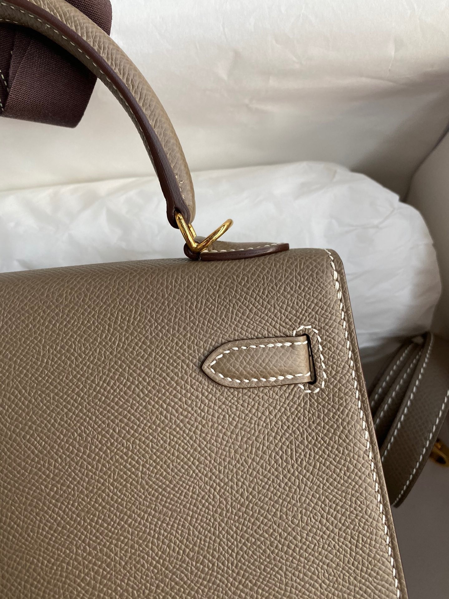 H**mes kelly sellier 25 handmade bag in taupe epsom calfskin