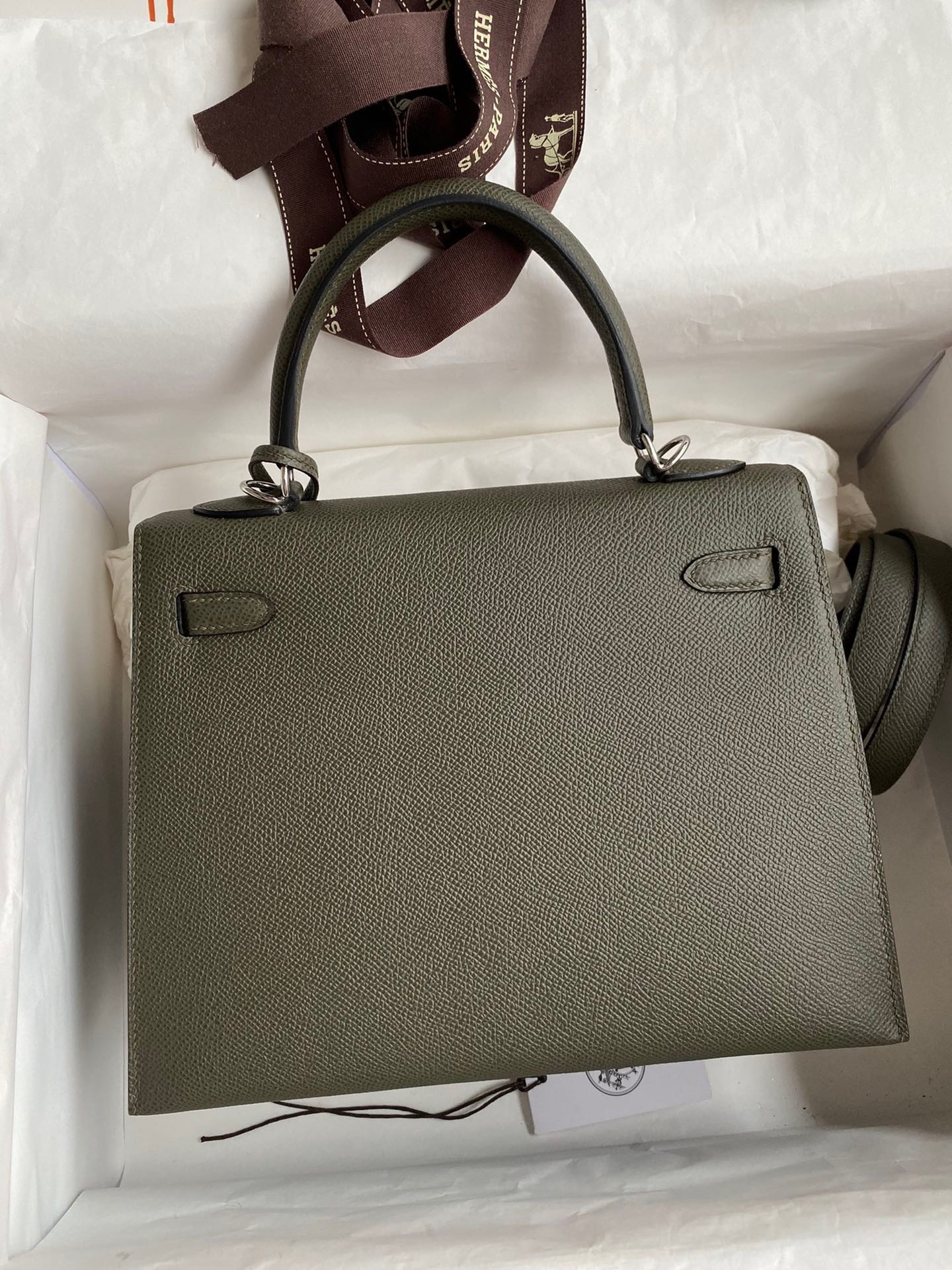 H**mes kelly sellier 25 handmade bag in vert de gris epsom calfskin