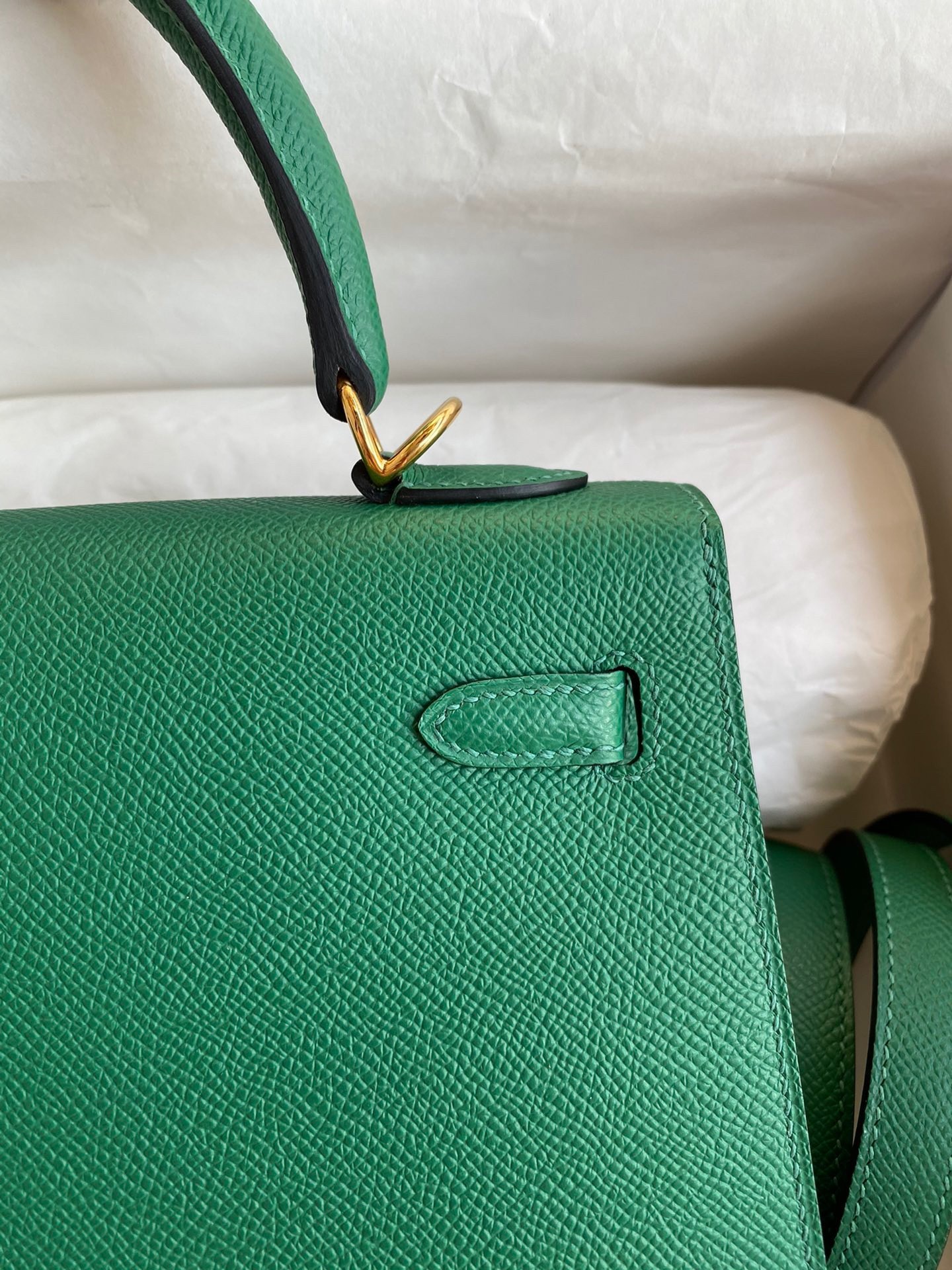 H**mes kelly sellier 25 handmade bag in vert vertigo epsom calfskin
