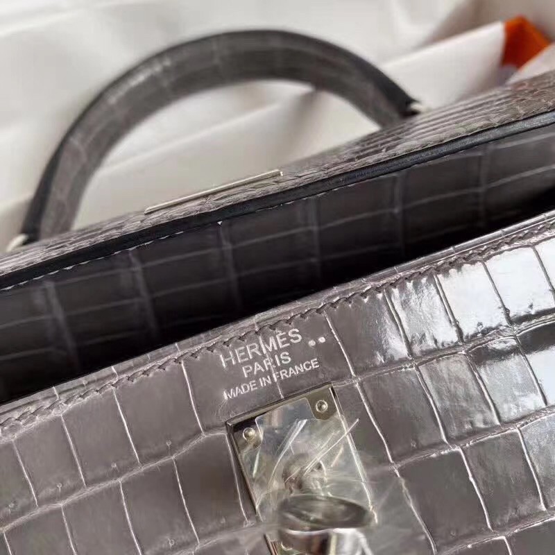 H**mes kelly retourne 25 handmade bag in taupe crocodile niloticus shiny skin