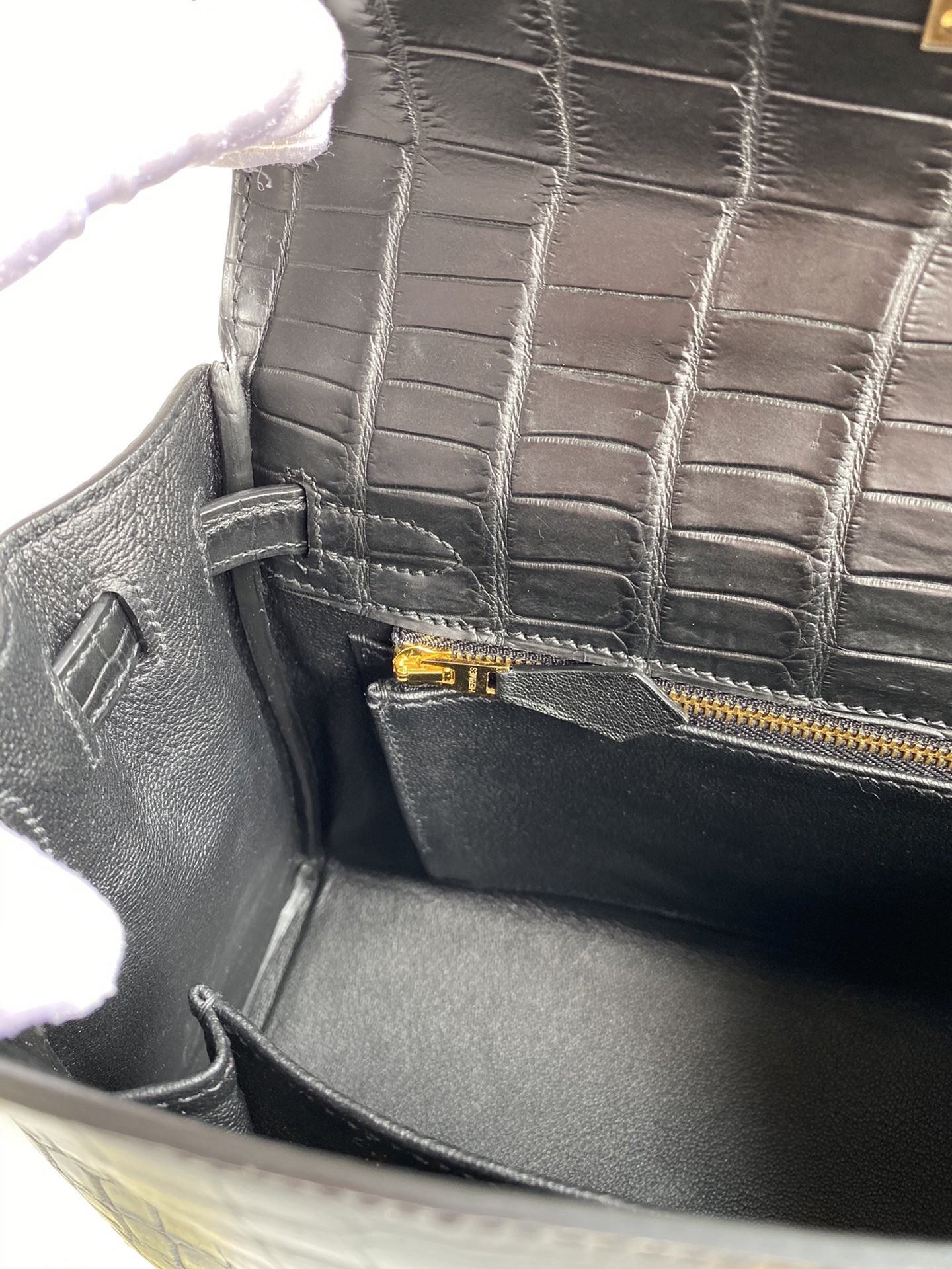 H**mes kelly retourne 25 handmade bag in black crocodile niloticus matte skin