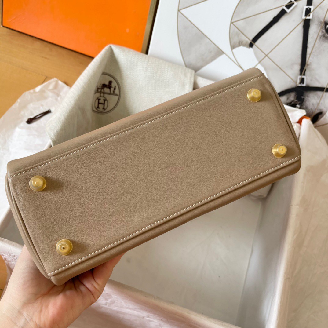 H**mes kelly retourne 25 handmade bag in grey swift calfskin