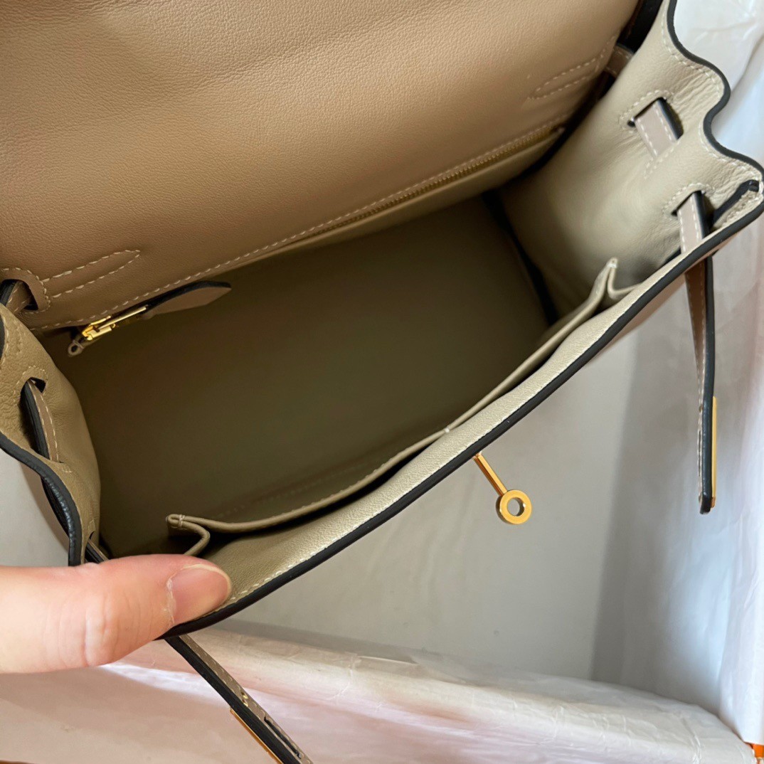 H**mes kelly retourne 25 handmade bag in grey swift calfskin