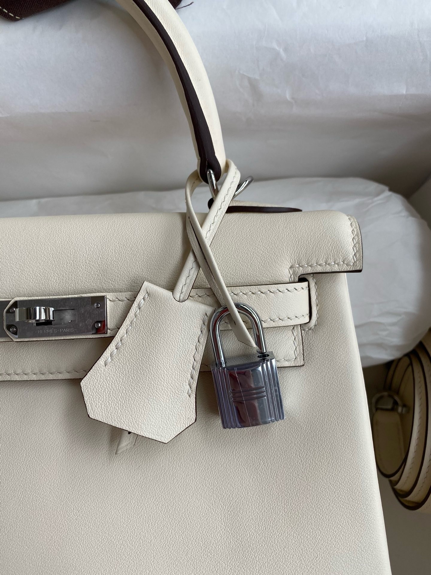 H**mes kelly retourne 25 handmade bag in nata swift calfskin