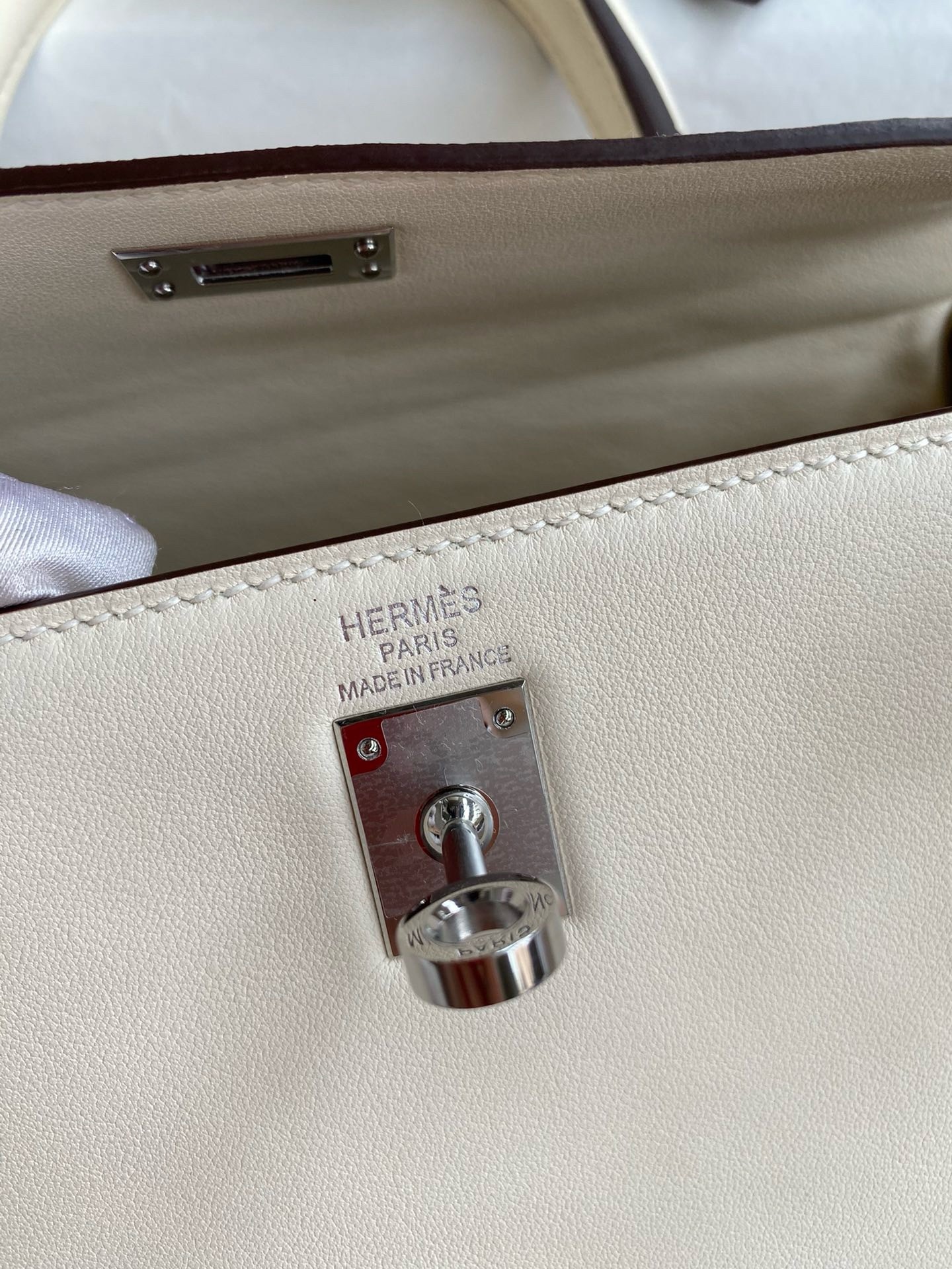 H**mes kelly retourne 25 handmade bag in nata swift calfskin