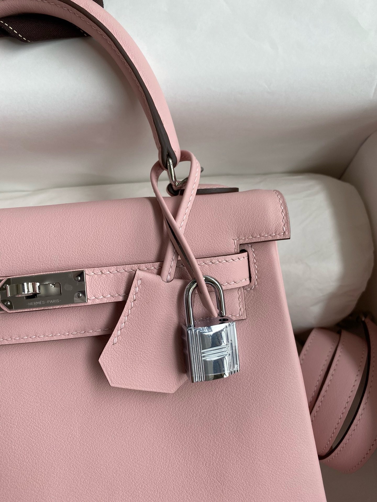 H**mes kelly retourne 25 handmade bag in rose sakura swift calfskin