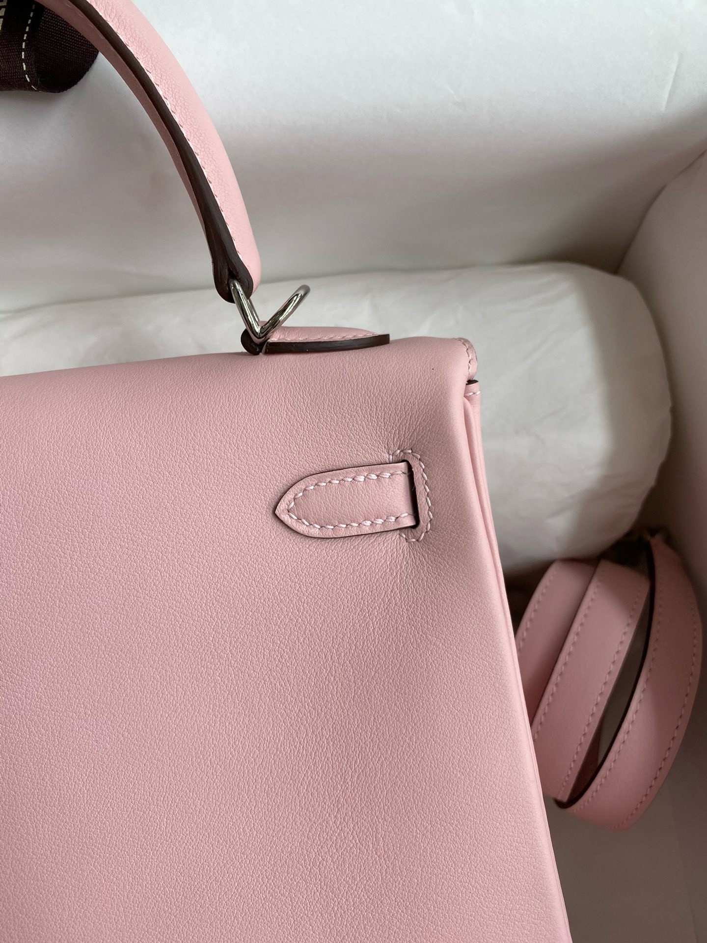 H**mes kelly retourne 25 handmade bag in rose sakura swift calfskin