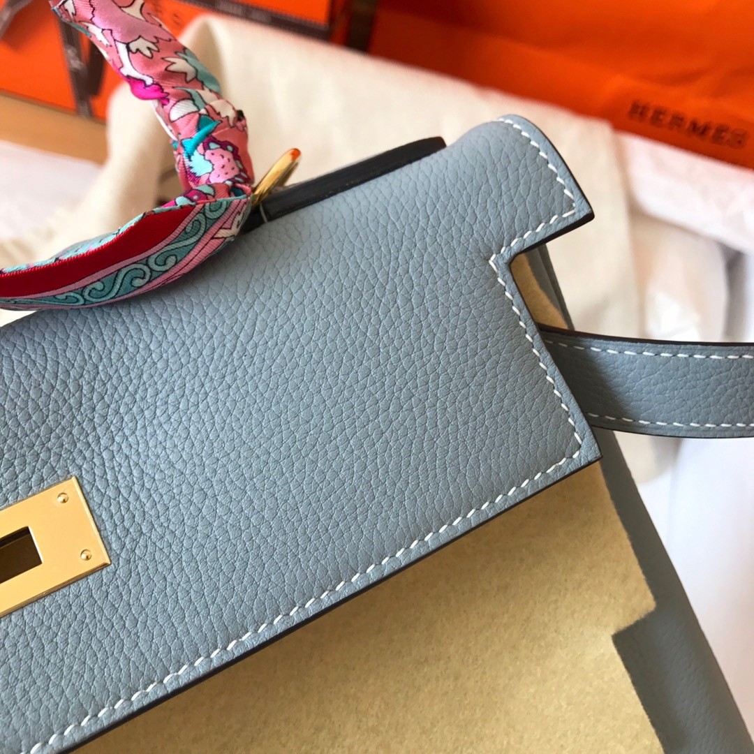 H**mes kelly retourne 28 handmade bag in blue lin clemence leather