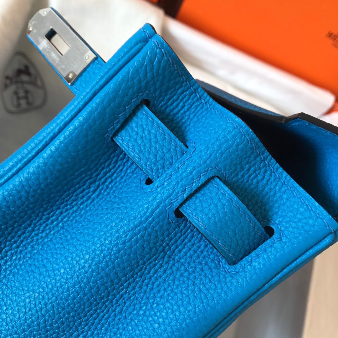 H**mes kelly retourne 28 handmade bag in blue zanzibar clemence leather
