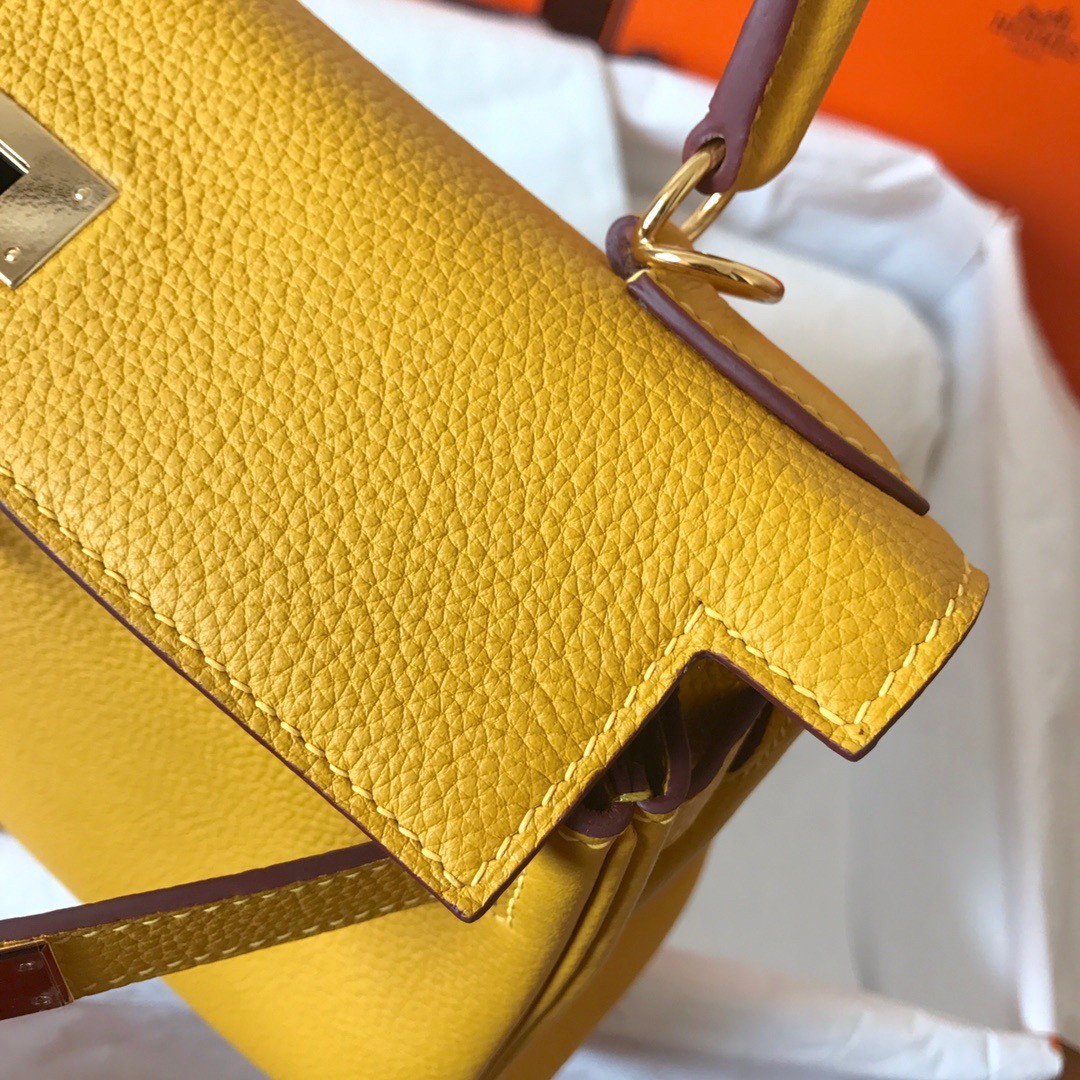 H**mes kelly retourne 28 handmade bag in jaune ambre clemence leather
