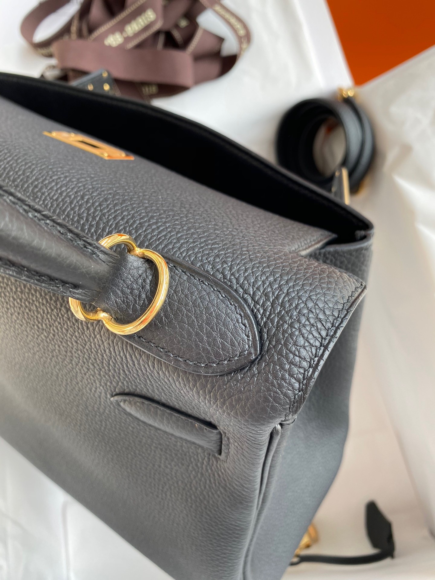 H**mes kelly retourne 28 handmade bag in black clemence leather