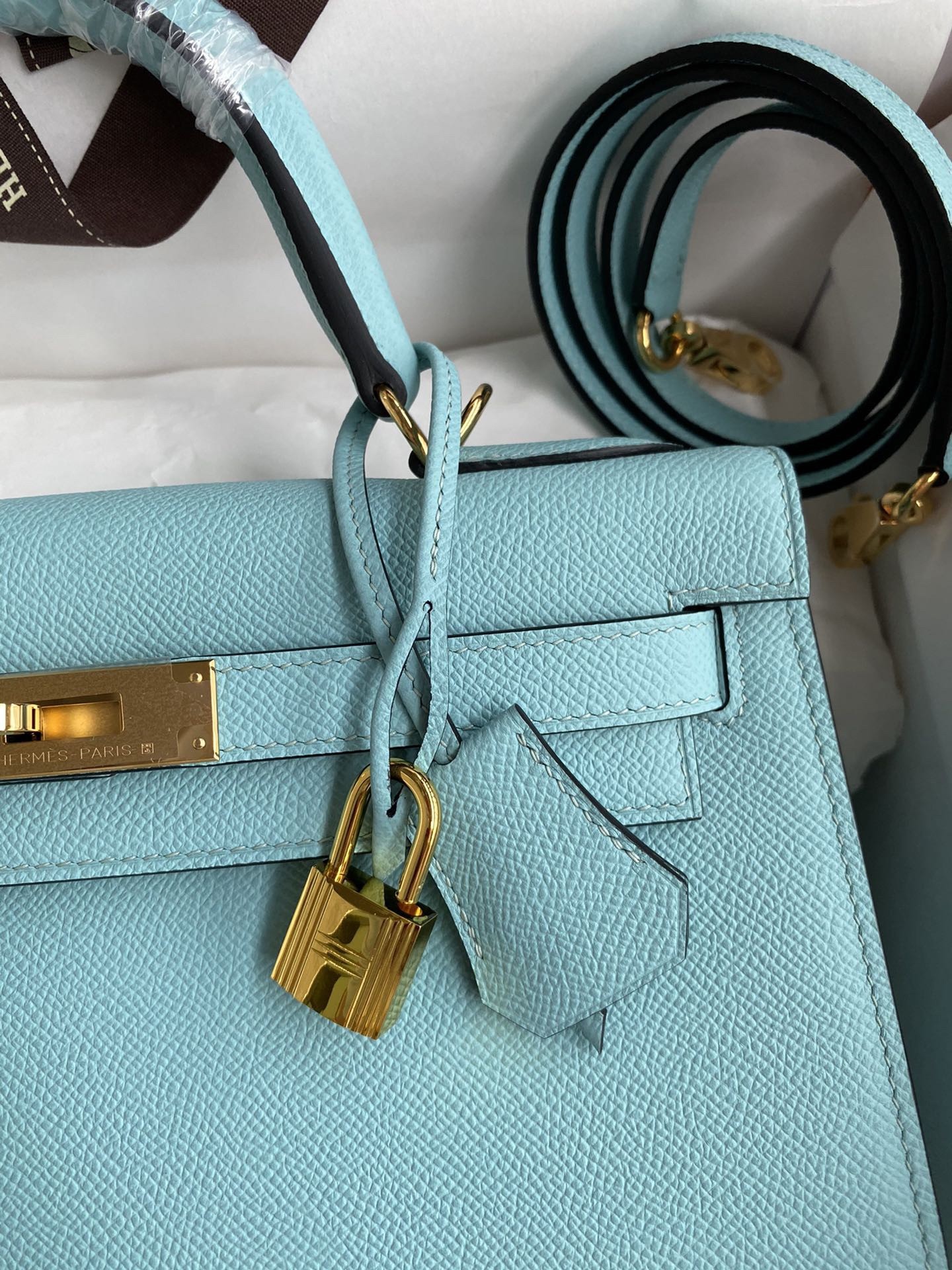 H**mes kelly sellier 28 handmade bag in blue atoll epsom calfskin