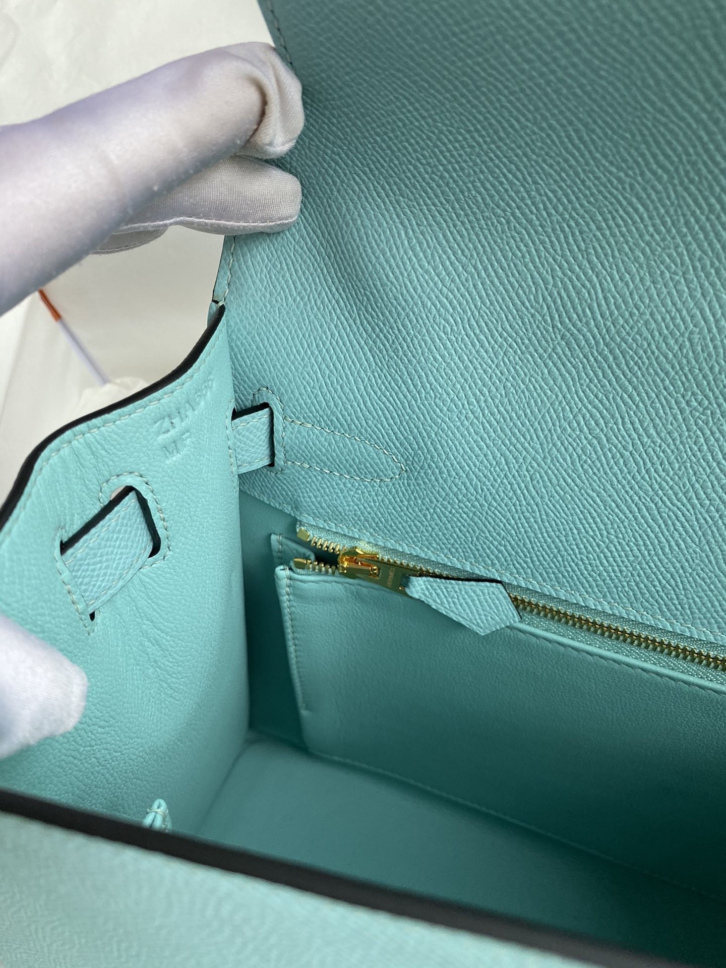 H**mes kelly sellier 28 handmade bag in blue atoll epsom calfskin