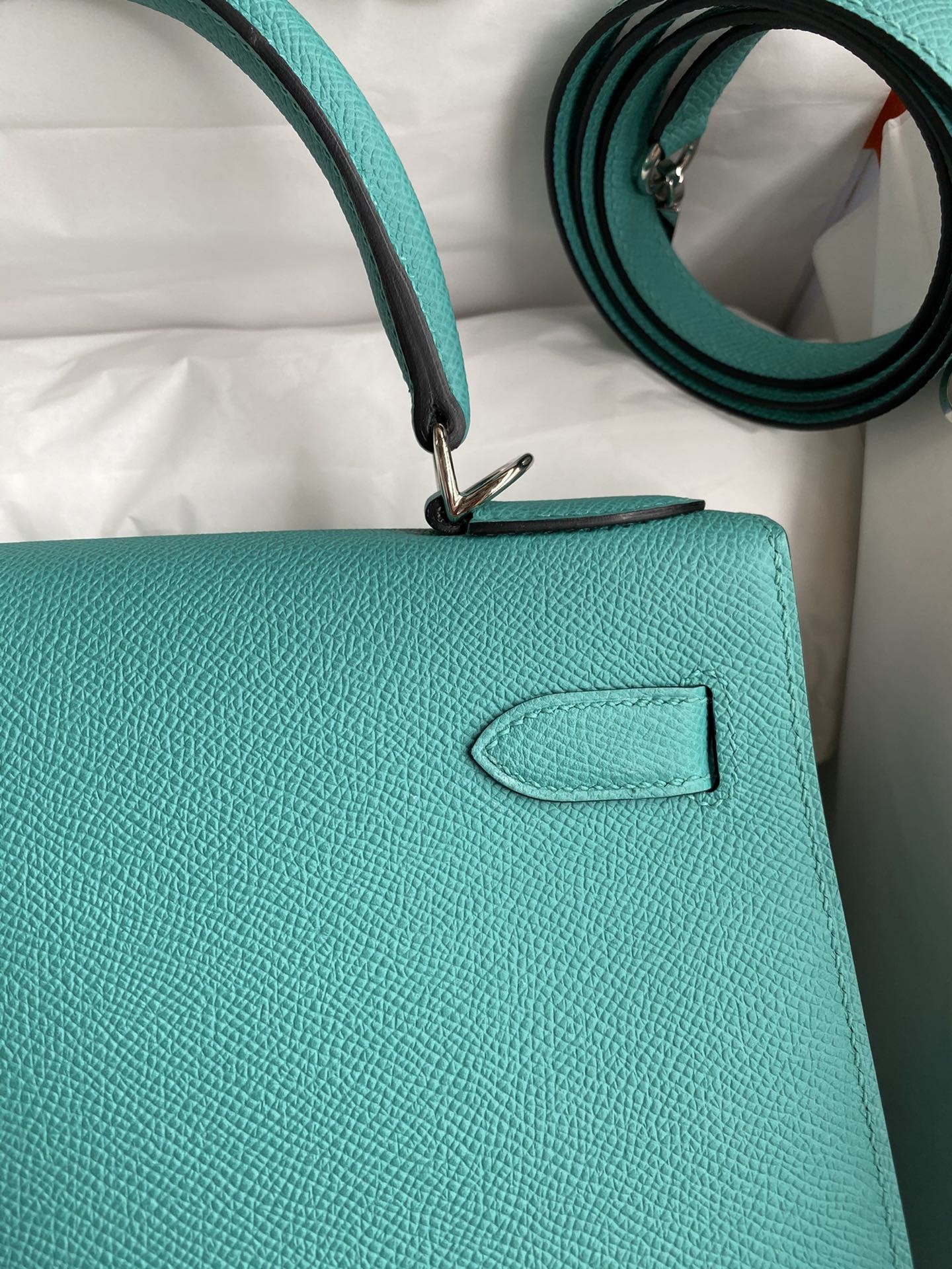 H**mes kelly sellier 28 handmade bag in blue paon epsom calfskin