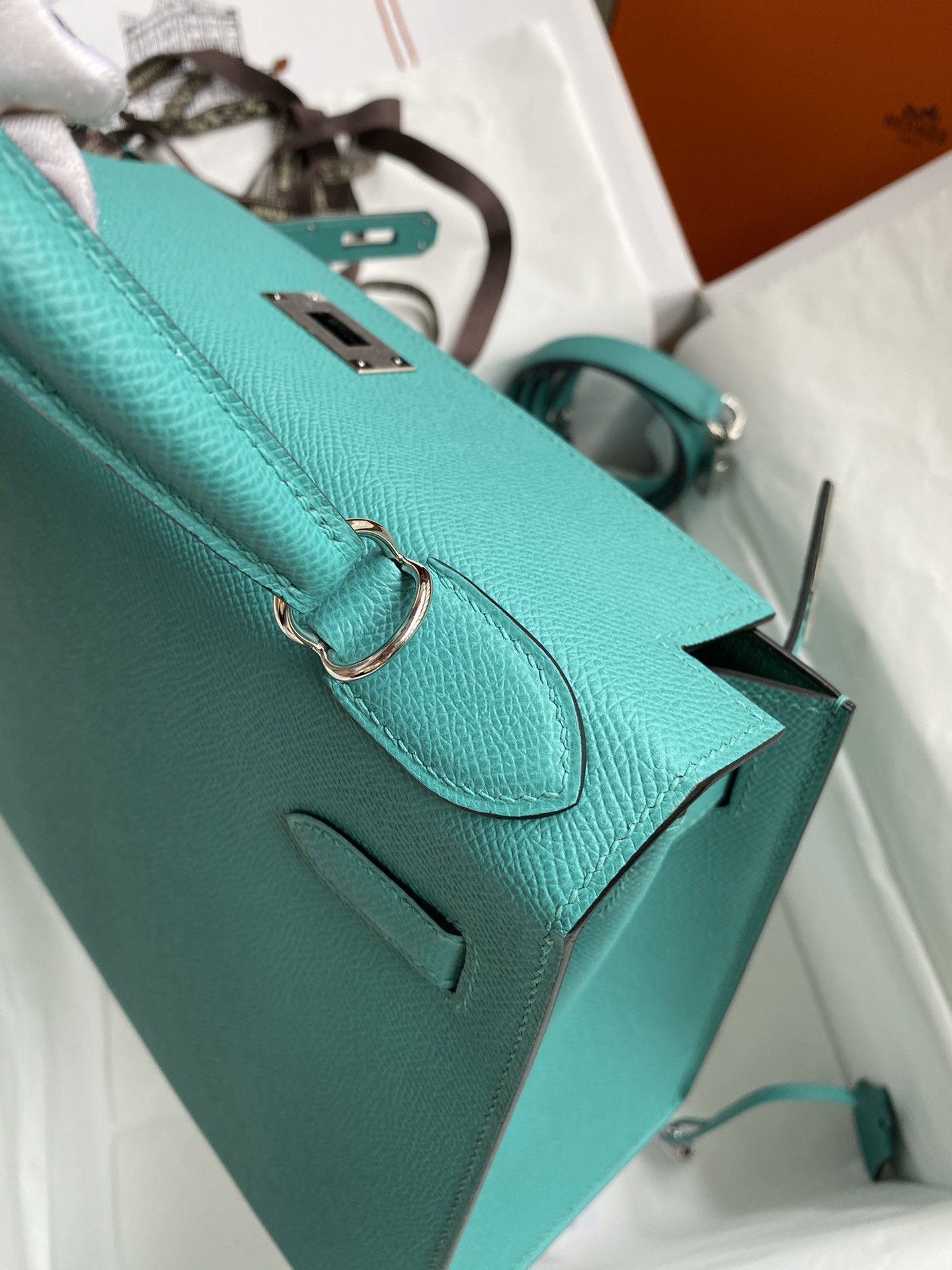 H**mes kelly sellier 28 handmade bag in blue paon epsom calfskin