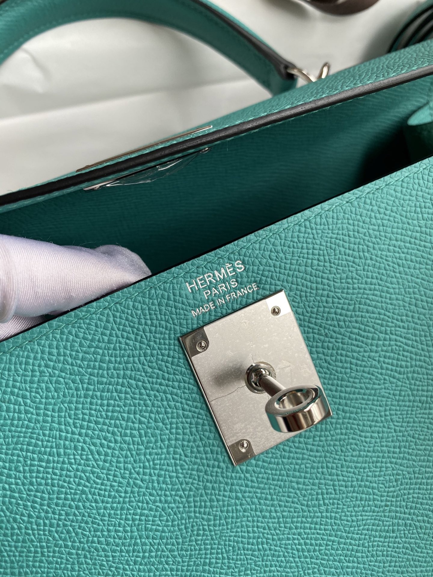 H**mes kelly sellier 28 handmade bag in blue paon epsom calfskin