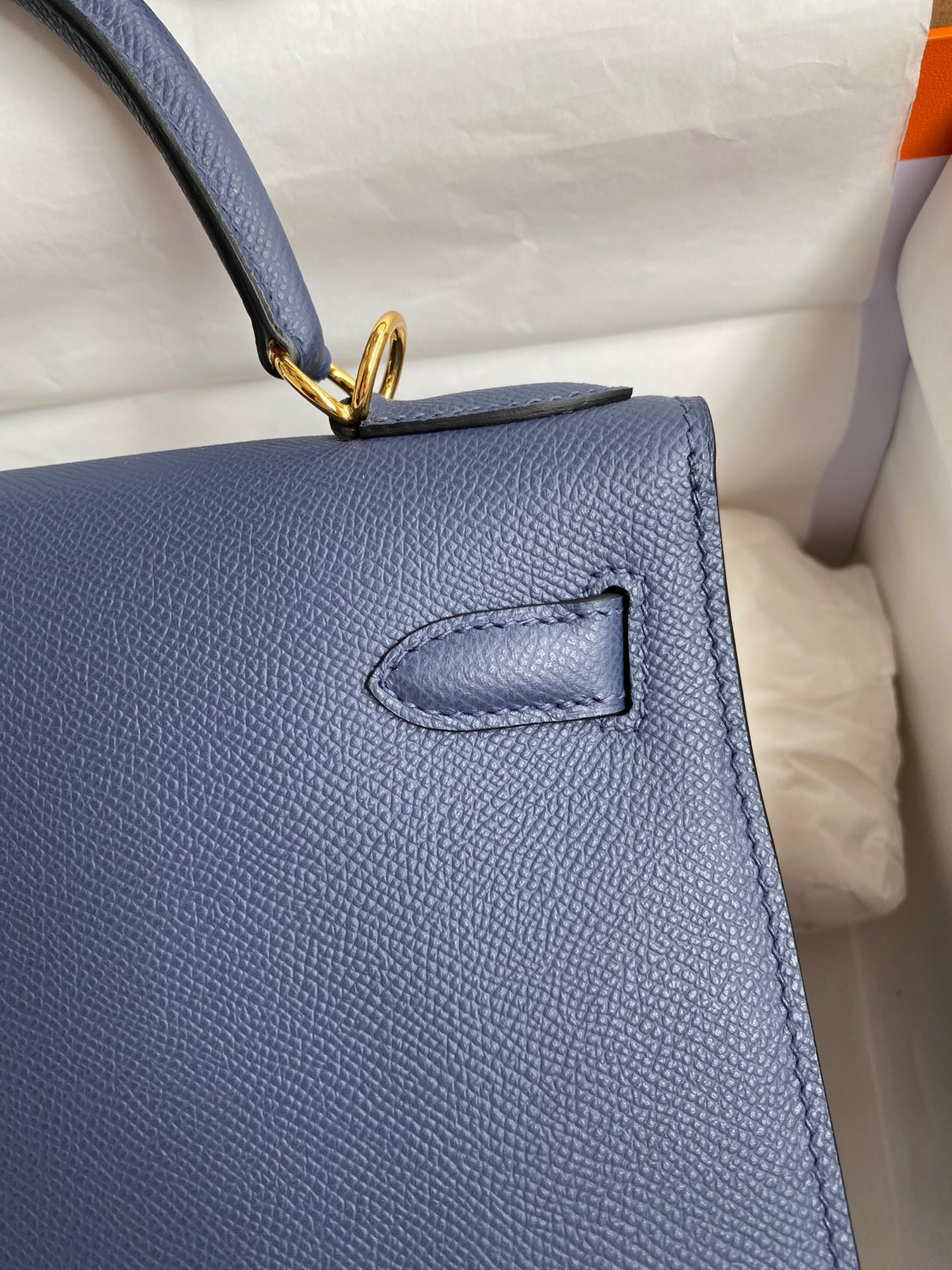 H**mes kelly sellier 28 handmade bag in blue saphir epsom calfskin