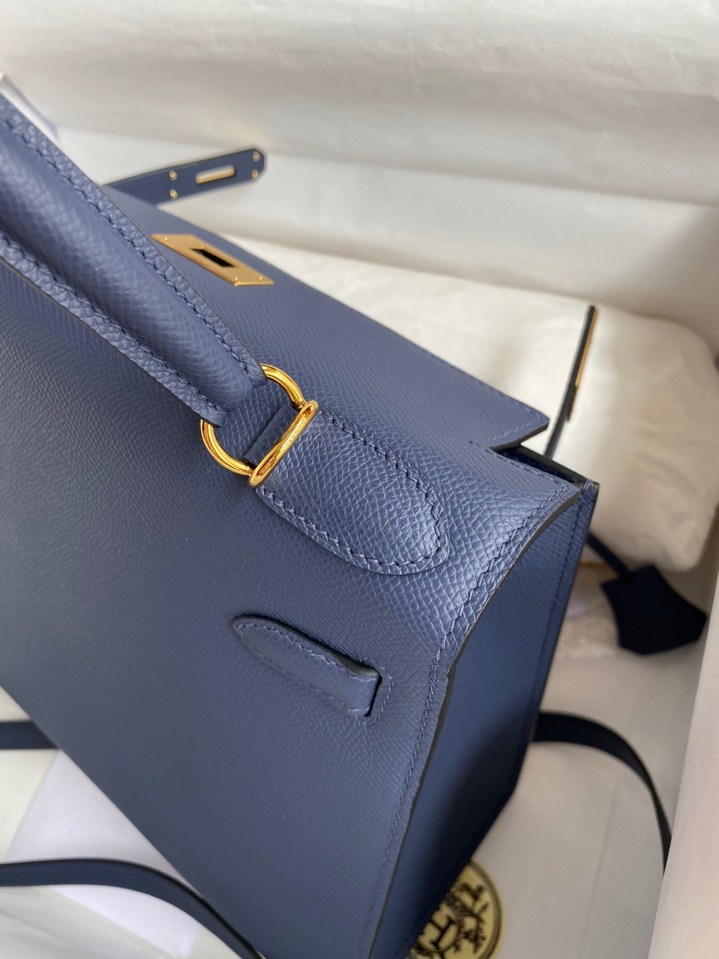 H**mes kelly sellier 28 handmade bag in blue saphir epsom calfskin