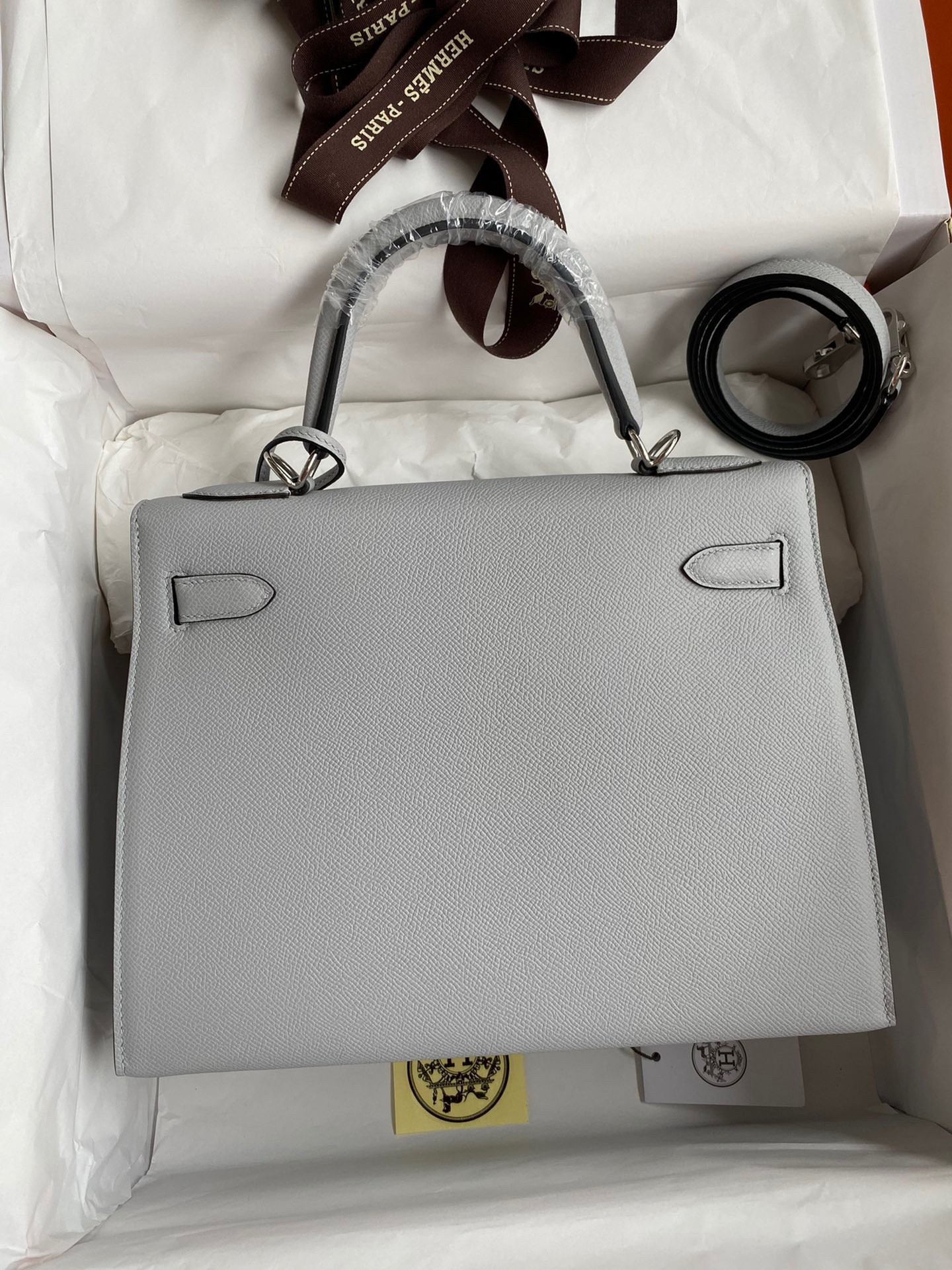 H**mes kelly sellier 28 handmade bag in gris mouette epsom calfskin