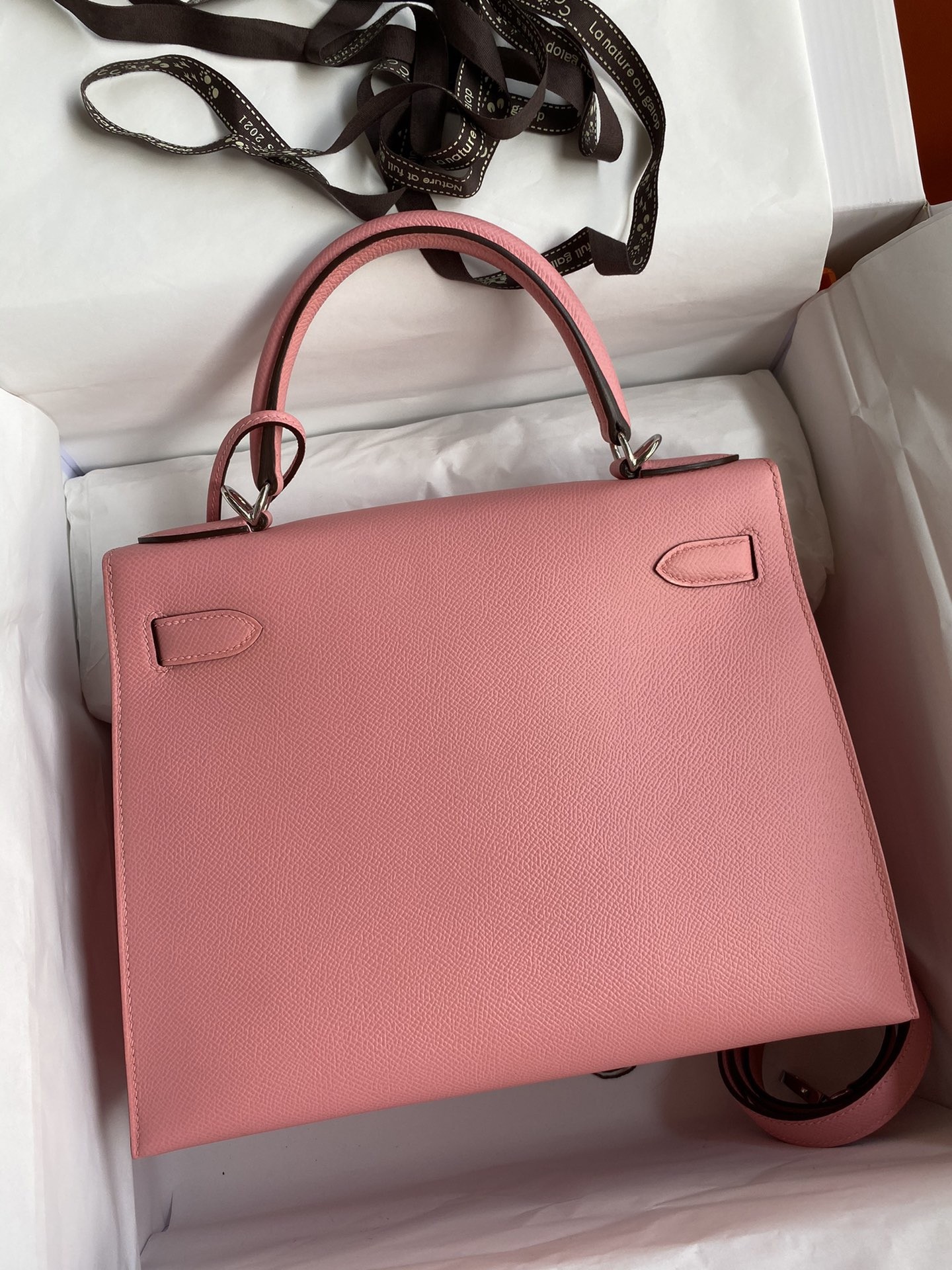H**mes kelly sellier 28 handmade bag in rose confetti epsom calfskin
