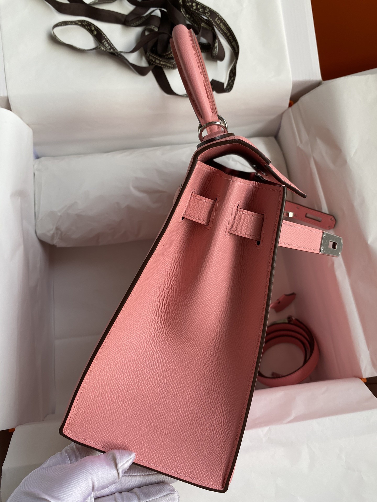 H**mes kelly sellier 28 handmade bag in rose confetti epsom calfskin