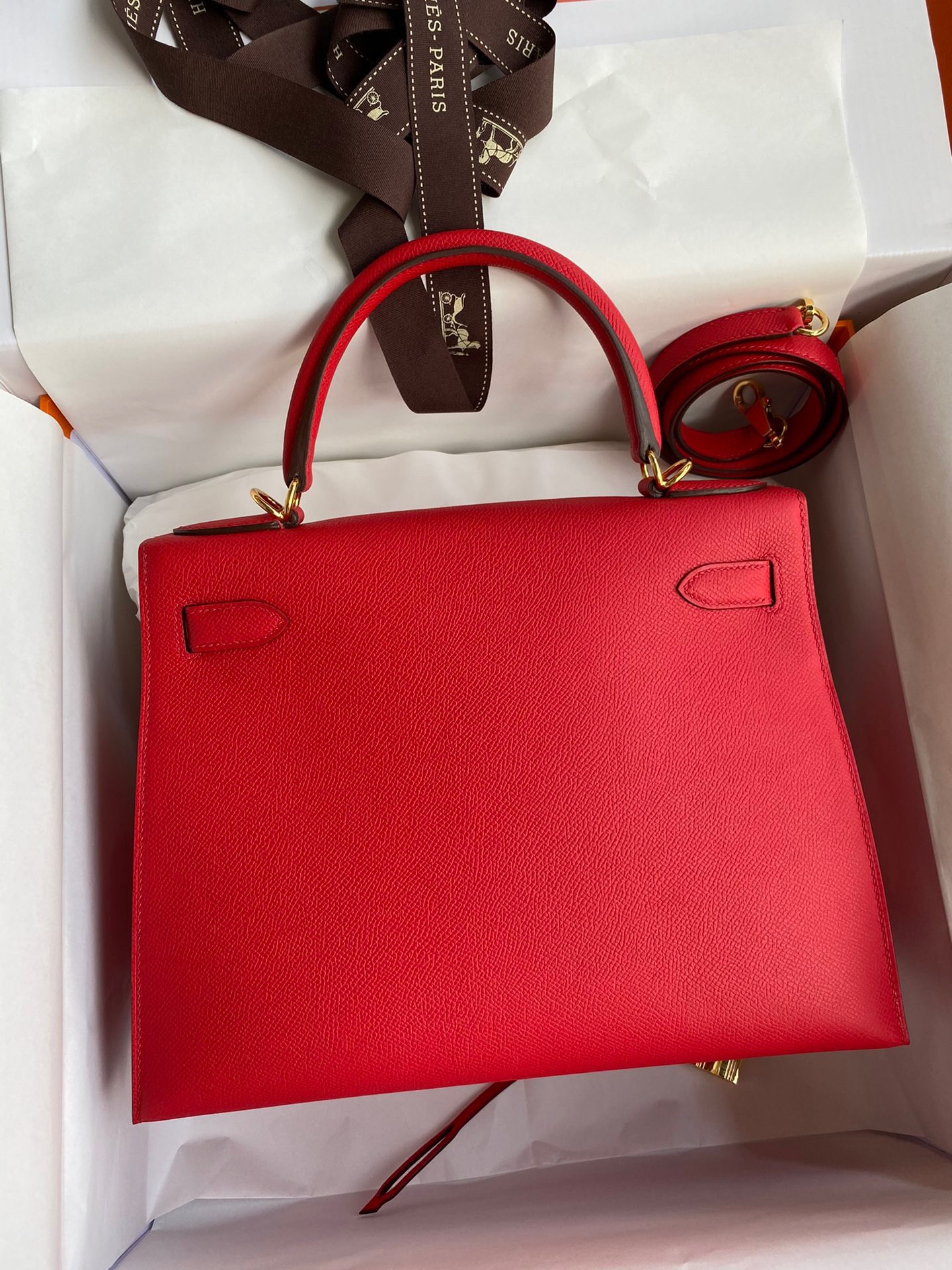 H**mes kelly sellier 28 handmade bag in red epsom calfskin