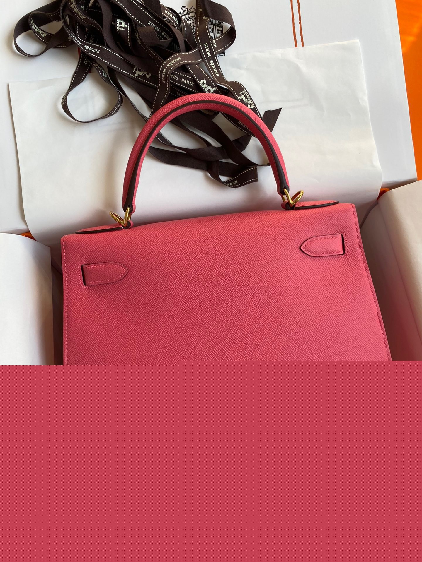 H**mes kelly sellier 28 handmade bag in rose lipstick epsom calfskin
