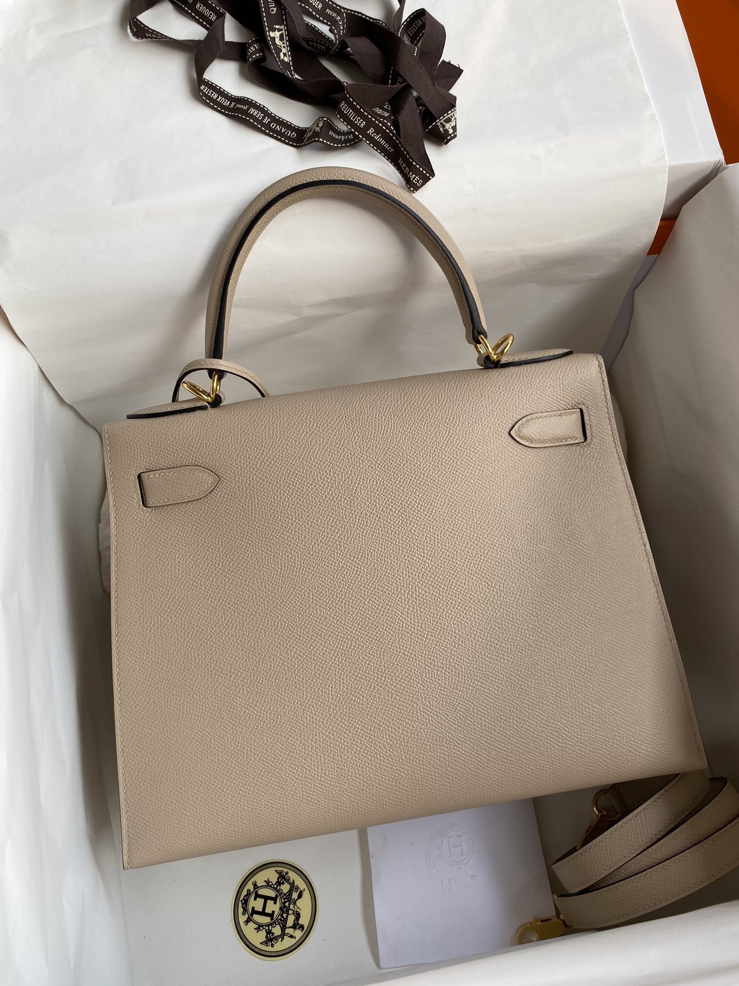 H**mes kelly sellier 28 handmade bag in trench epsom calfskin