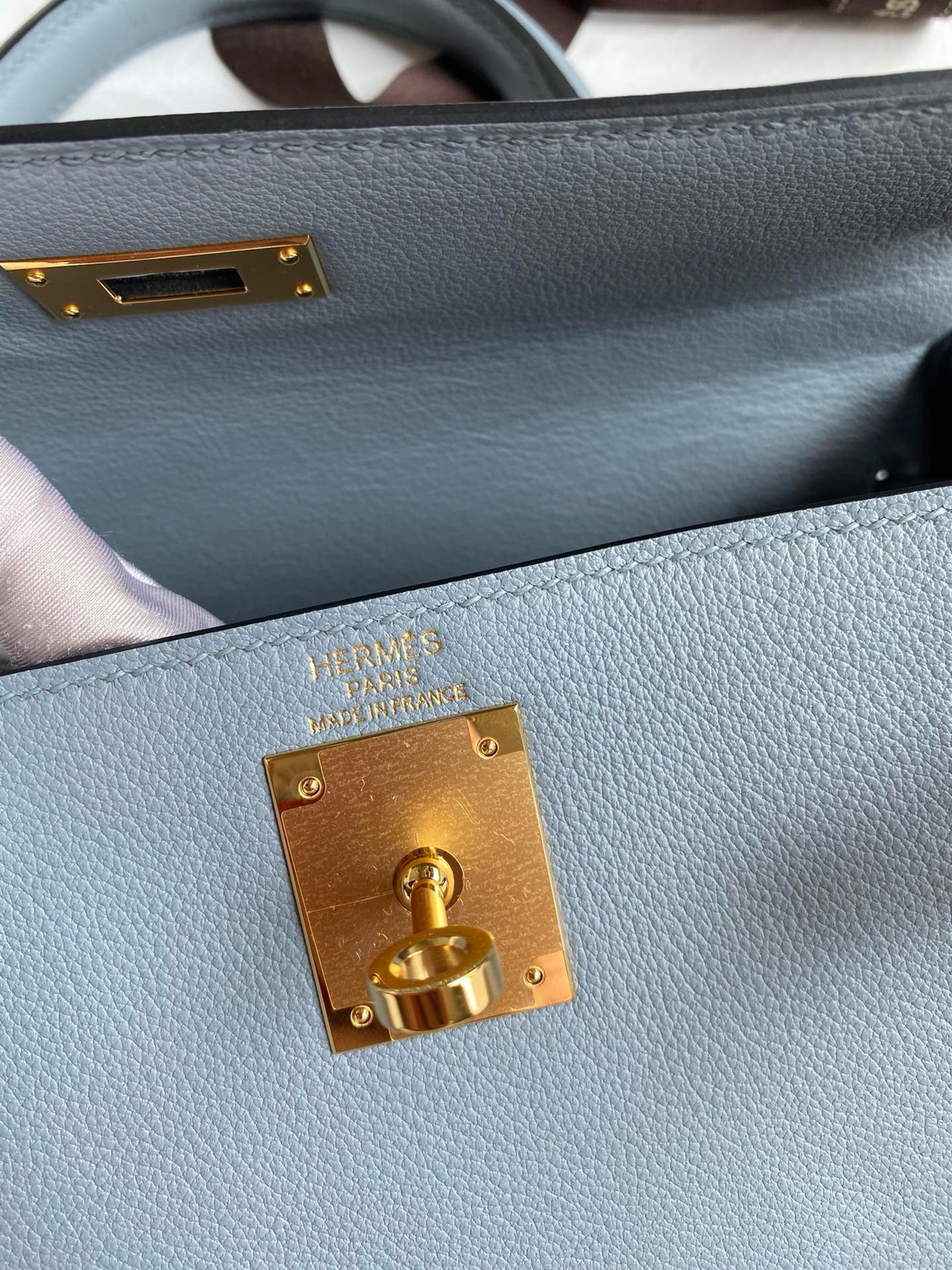 H**mes kelly retourne 28 handmade bag in blue lin evercolor calfskin
