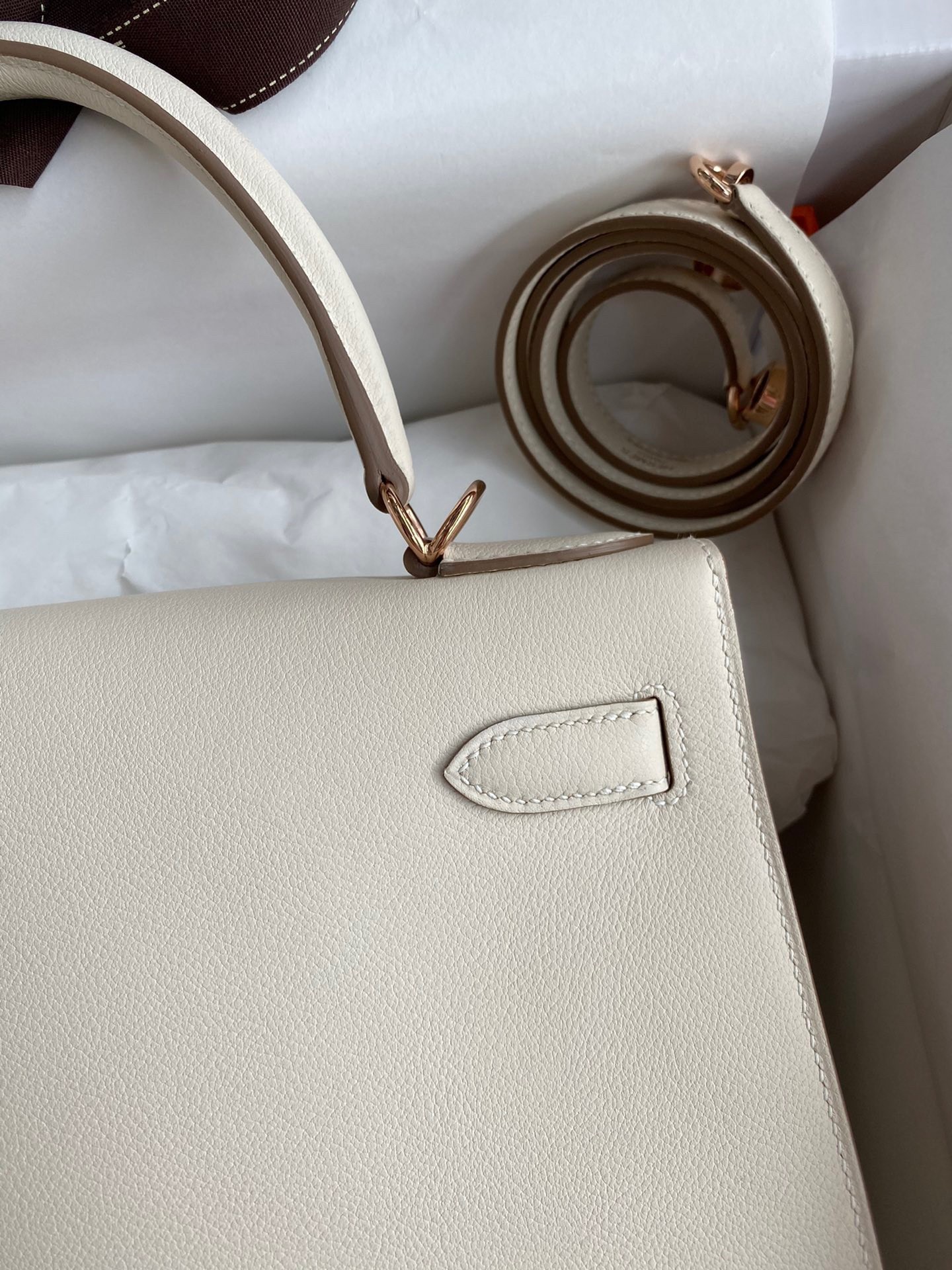 H**mes kelly sellier 28 handmade bag in craie evercolor calfskin