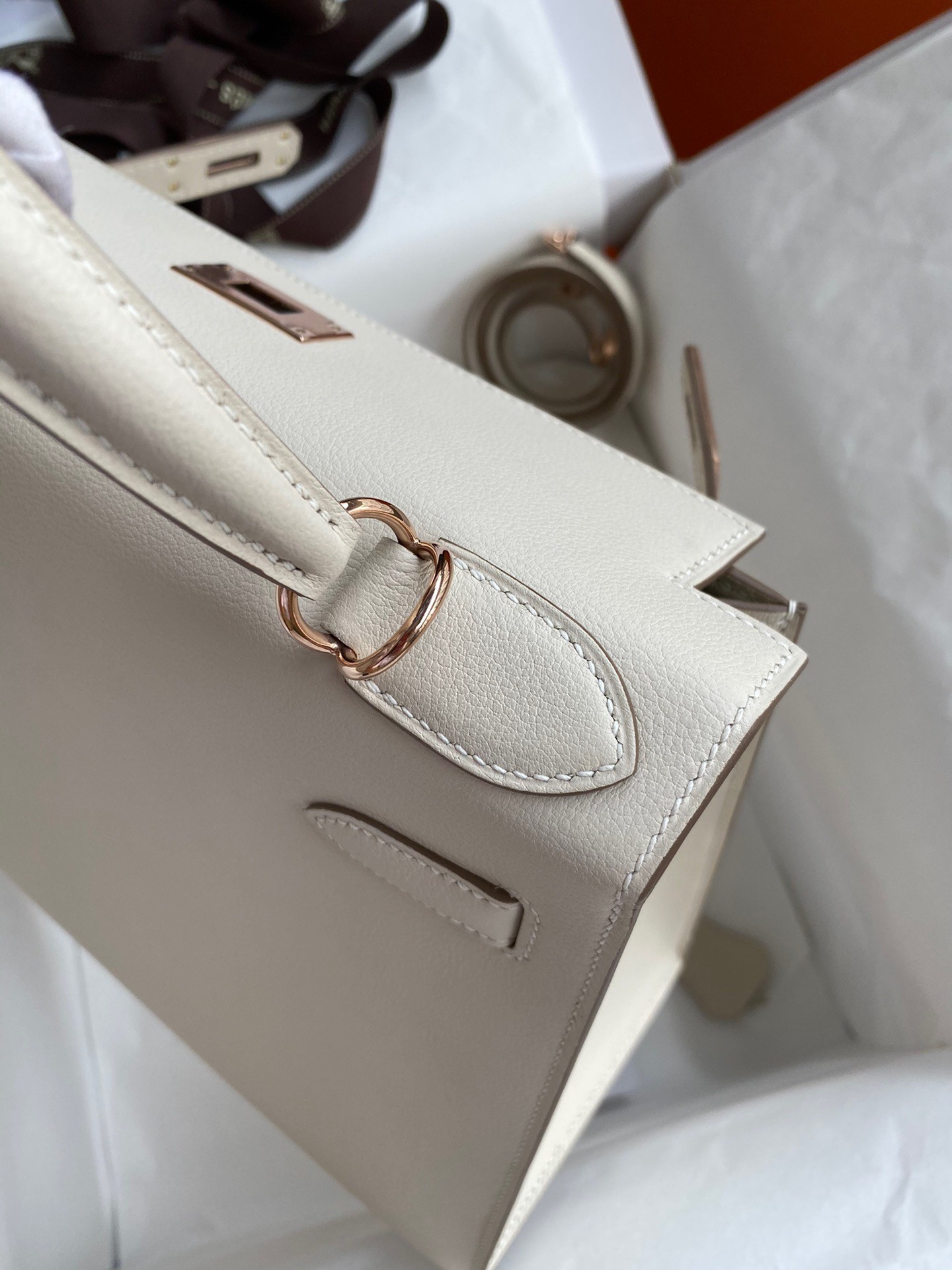 H**mes kelly sellier 28 handmade bag in craie evercolor calfskin