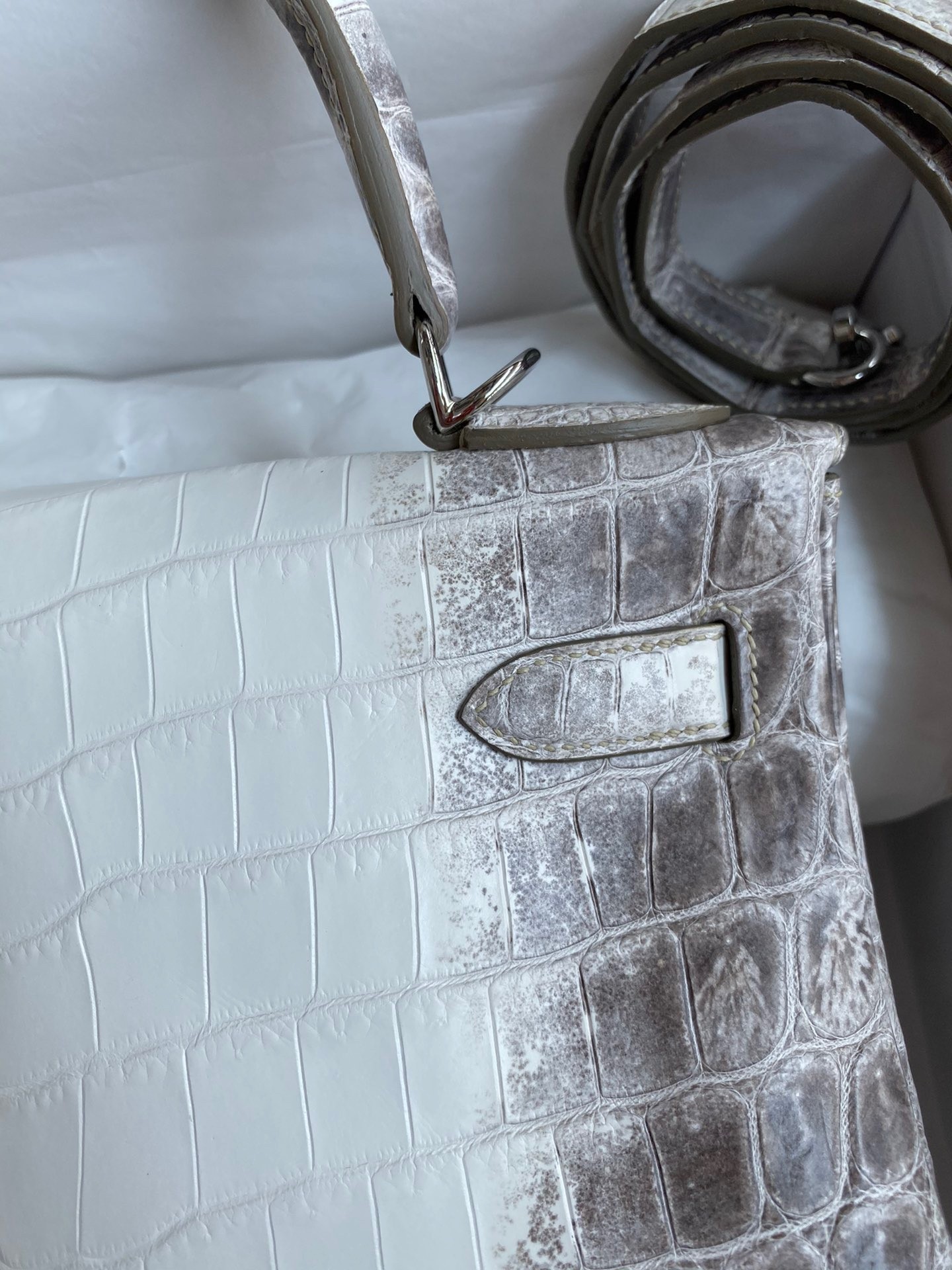 H**mes kelly retourne 28 handmade bag in himalaya crocodile niloticus skin