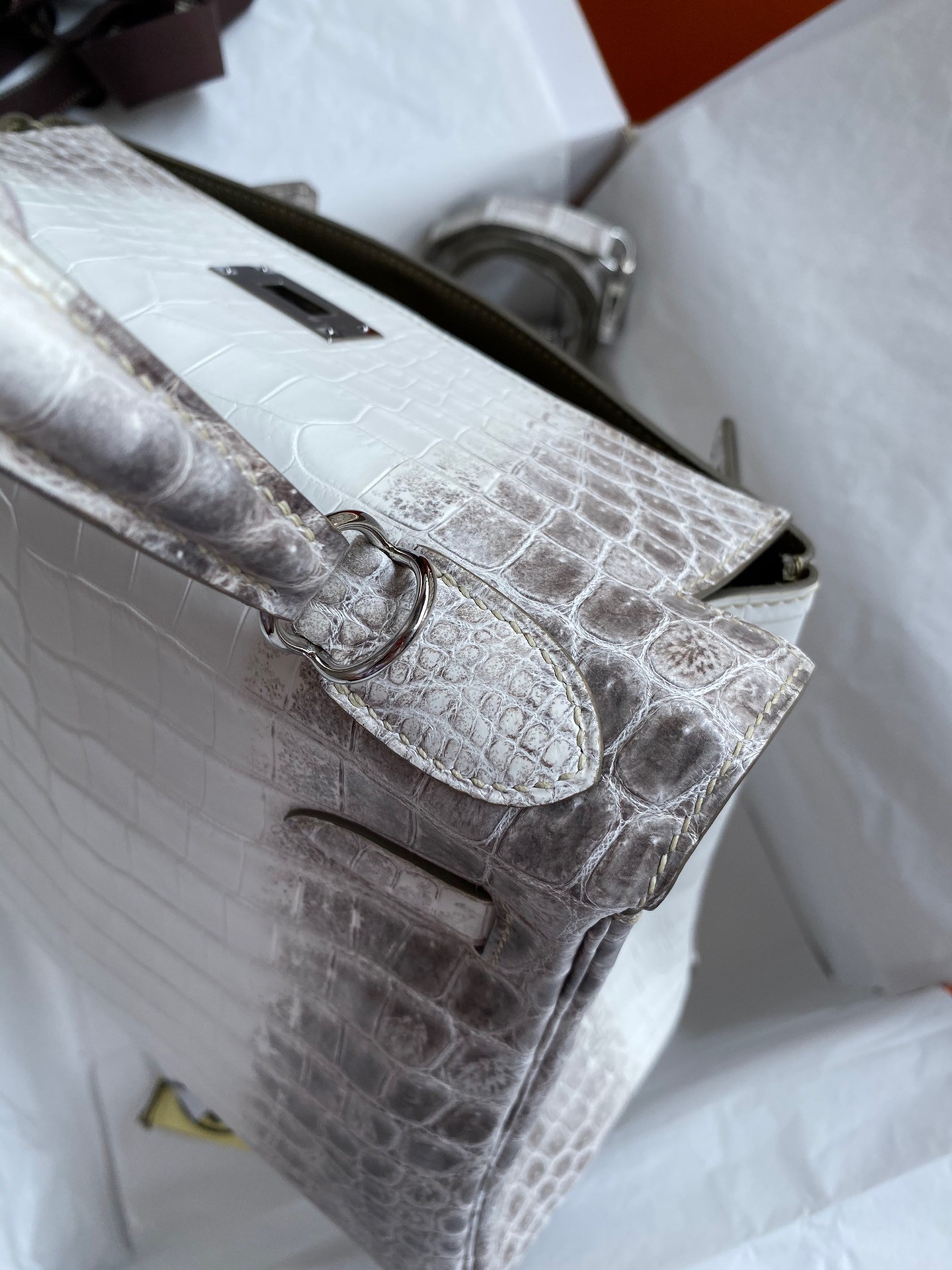 H**mes kelly retourne 28 handmade bag in himalaya crocodile niloticus skin