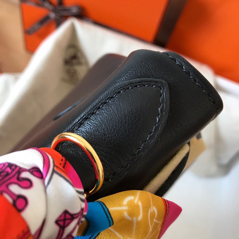 H**mes kelly retourne 28 handmade bag in black swift calfskin