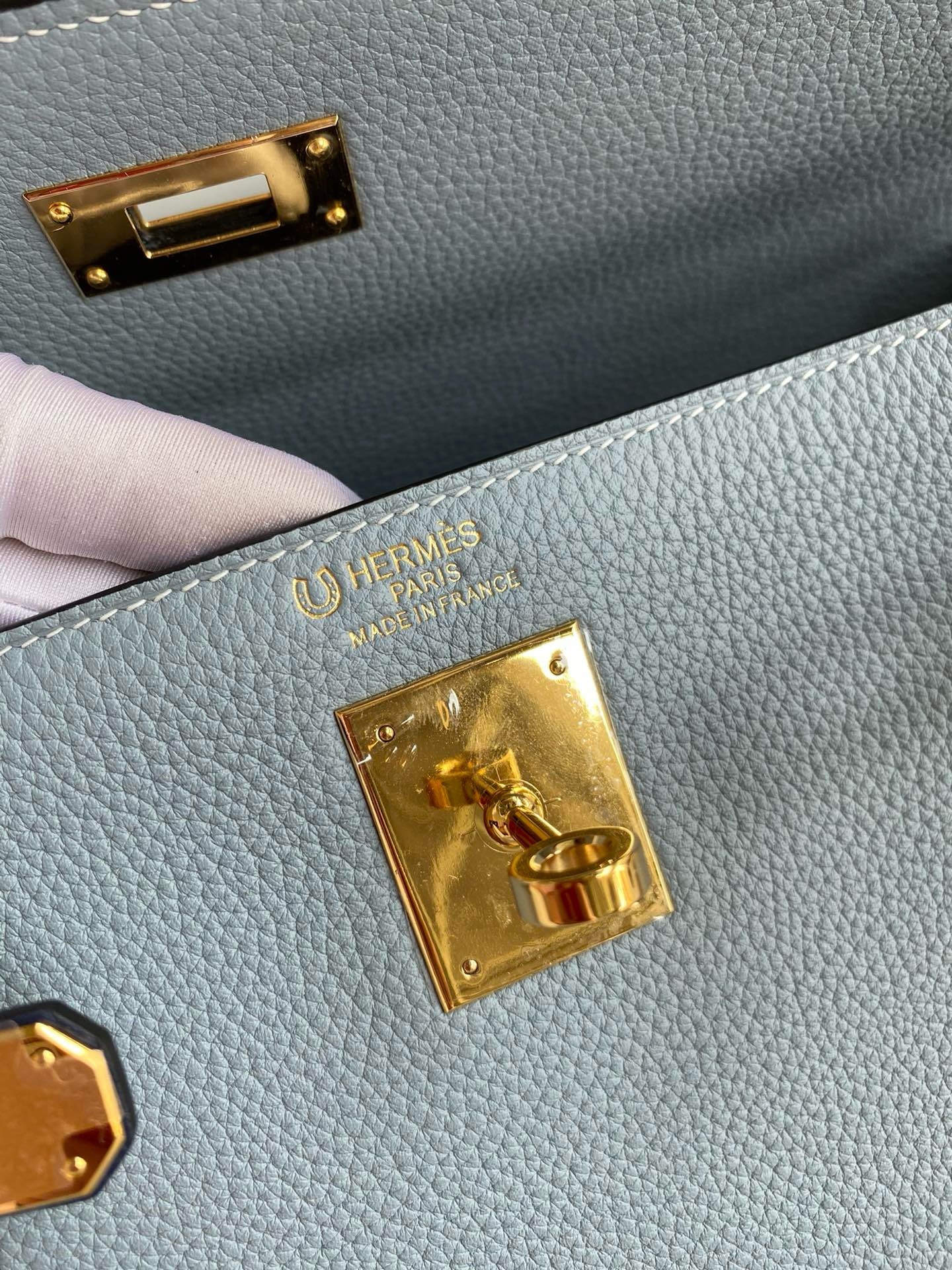 H**mes hss kelly 32 bicolor bag in blue lin and blue clemence leather