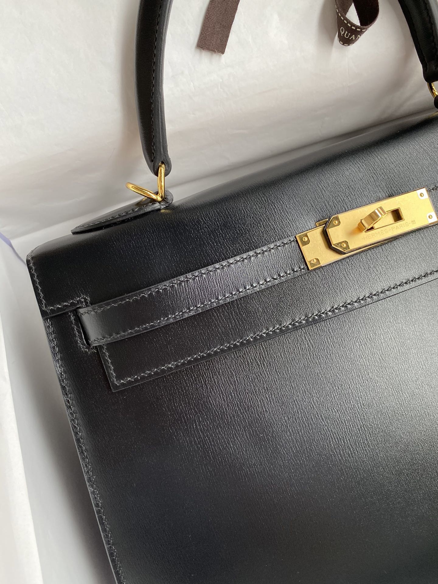 H**mes kelly sellier 32 handmade bag in black box calfskin