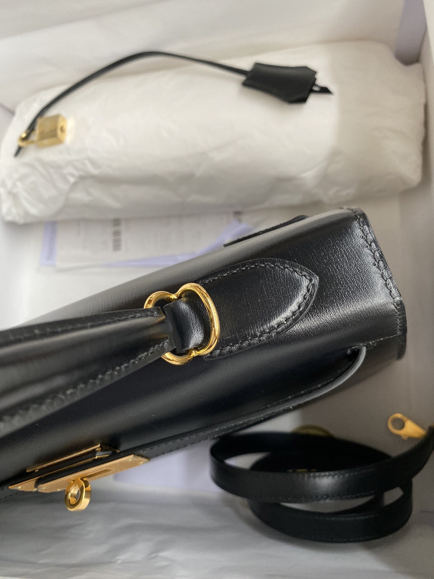 H**mes kelly sellier 32 handmade bag in black box calfskin