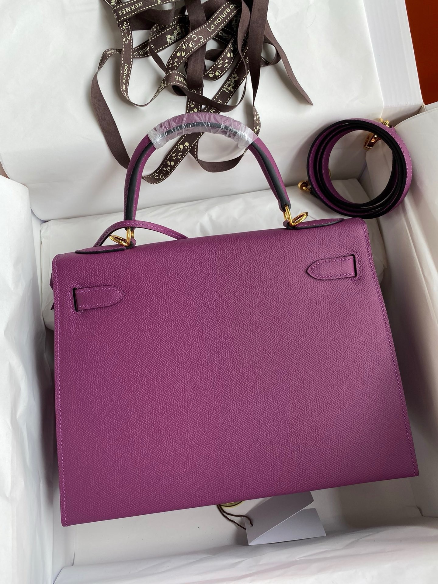H**mes kelly sellier 32 handmade bag in anemone epsom calfskin