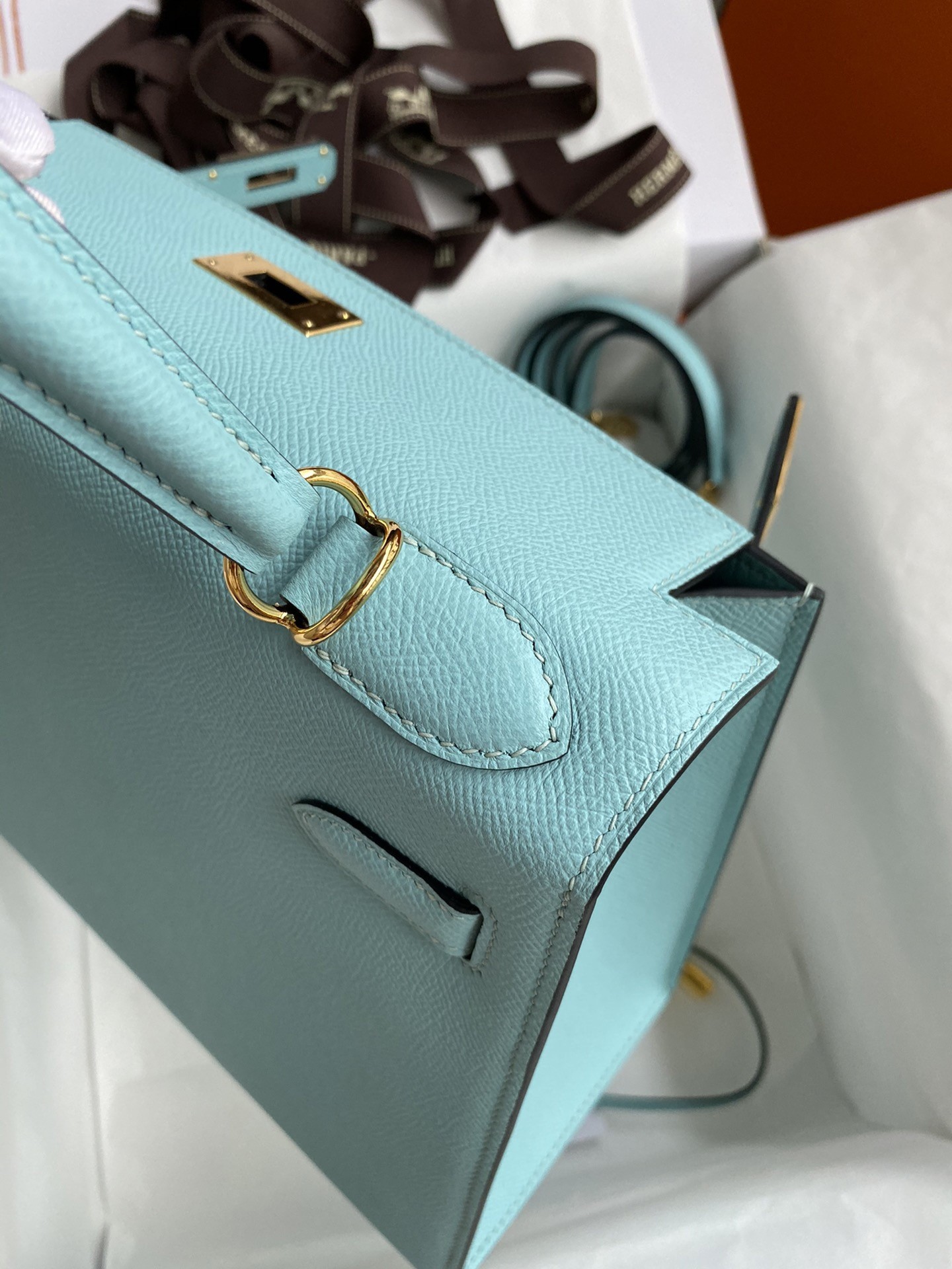 H**mes kelly sellier 32 handmade bag blue atoll black epsom calfskin