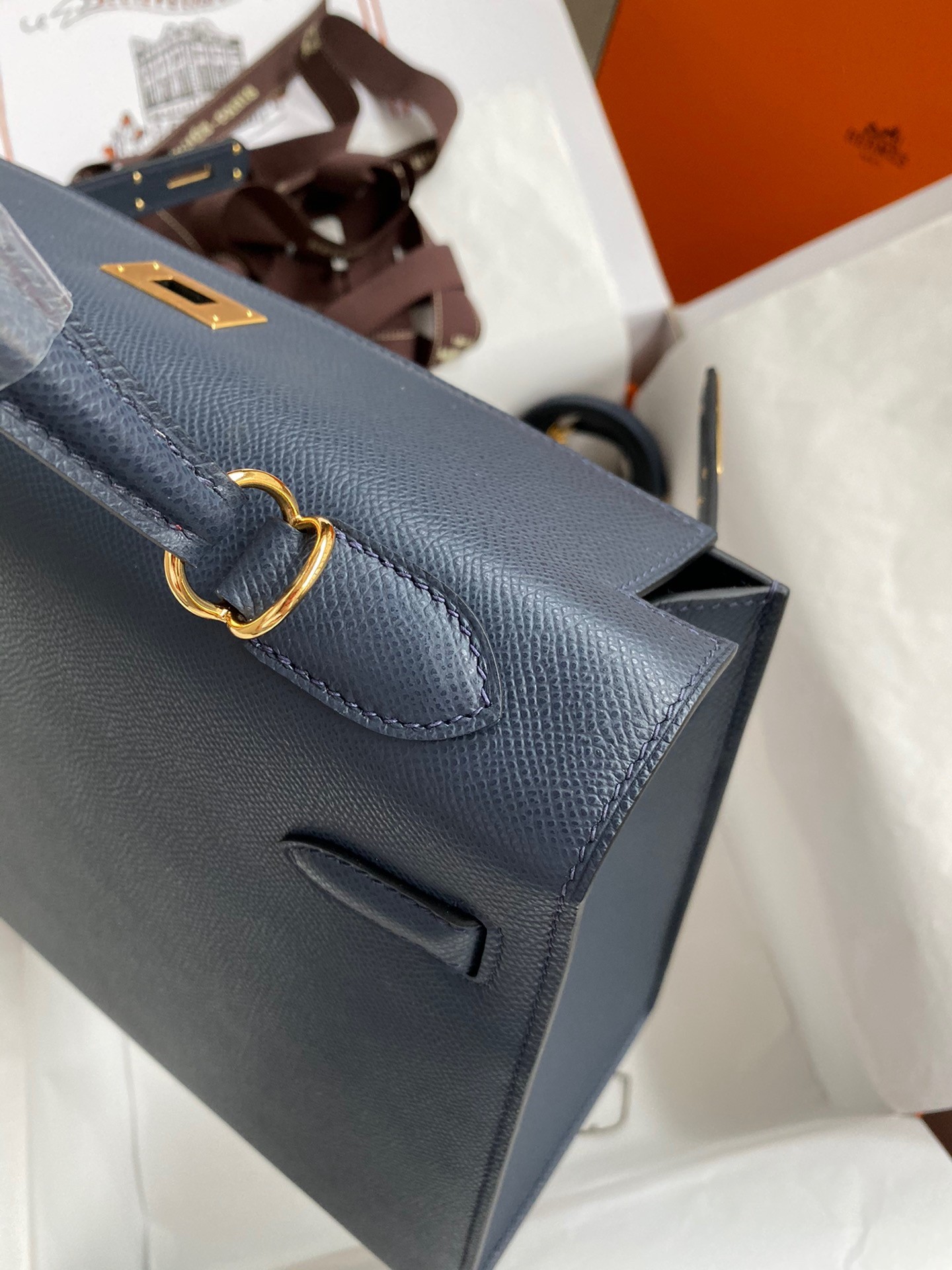 H**mes kelly sellier 32 handmade bag in blue indigo epsom calfskin