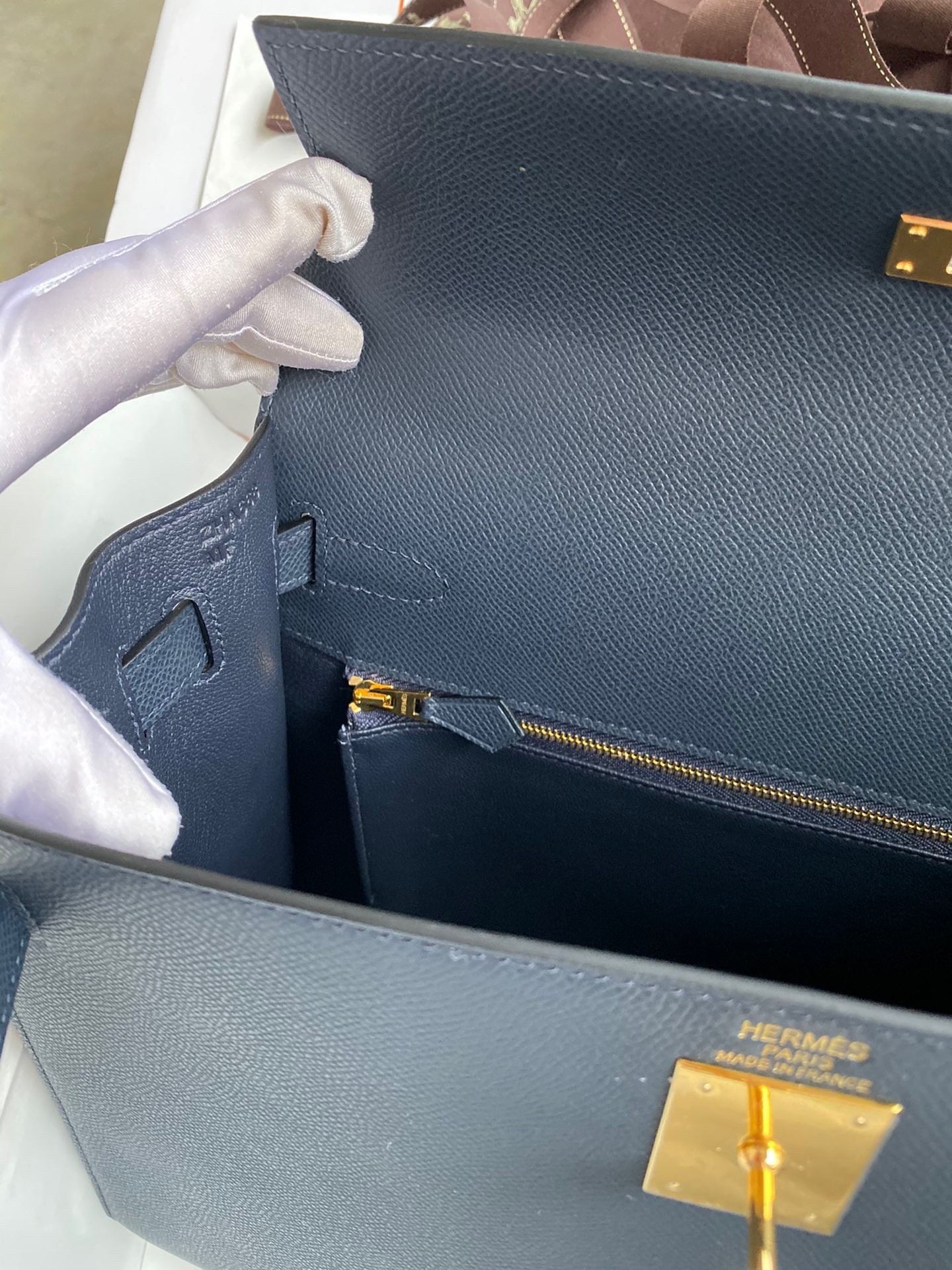 H**mes kelly sellier 32 handmade bag in blue indigo epsom calfskin