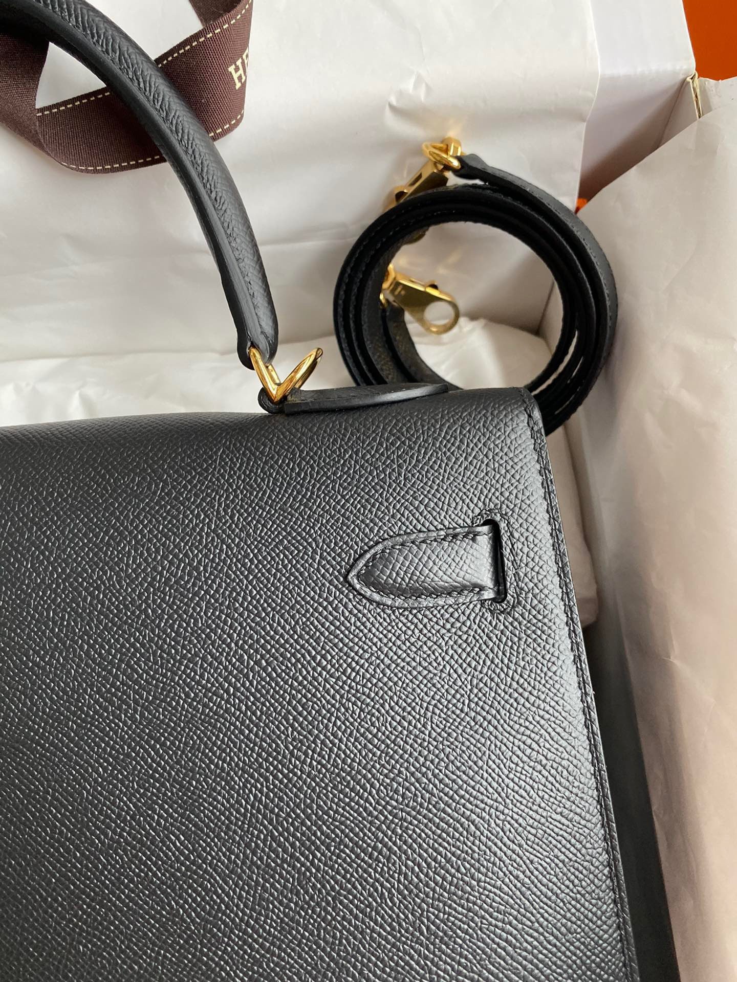 H**mes kelly sellier 32 handmade bag in black epsom calfskin