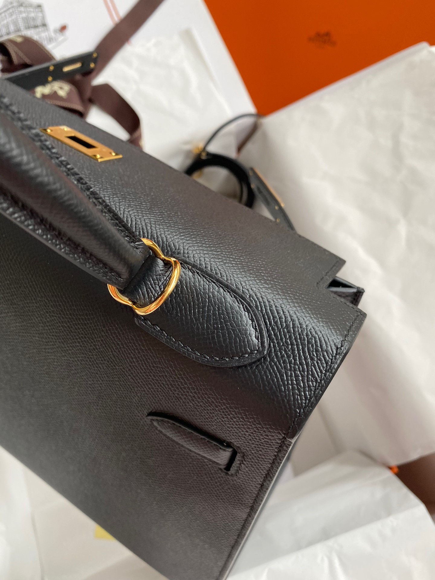 H**mes kelly sellier 32 handmade bag in black epsom calfskin