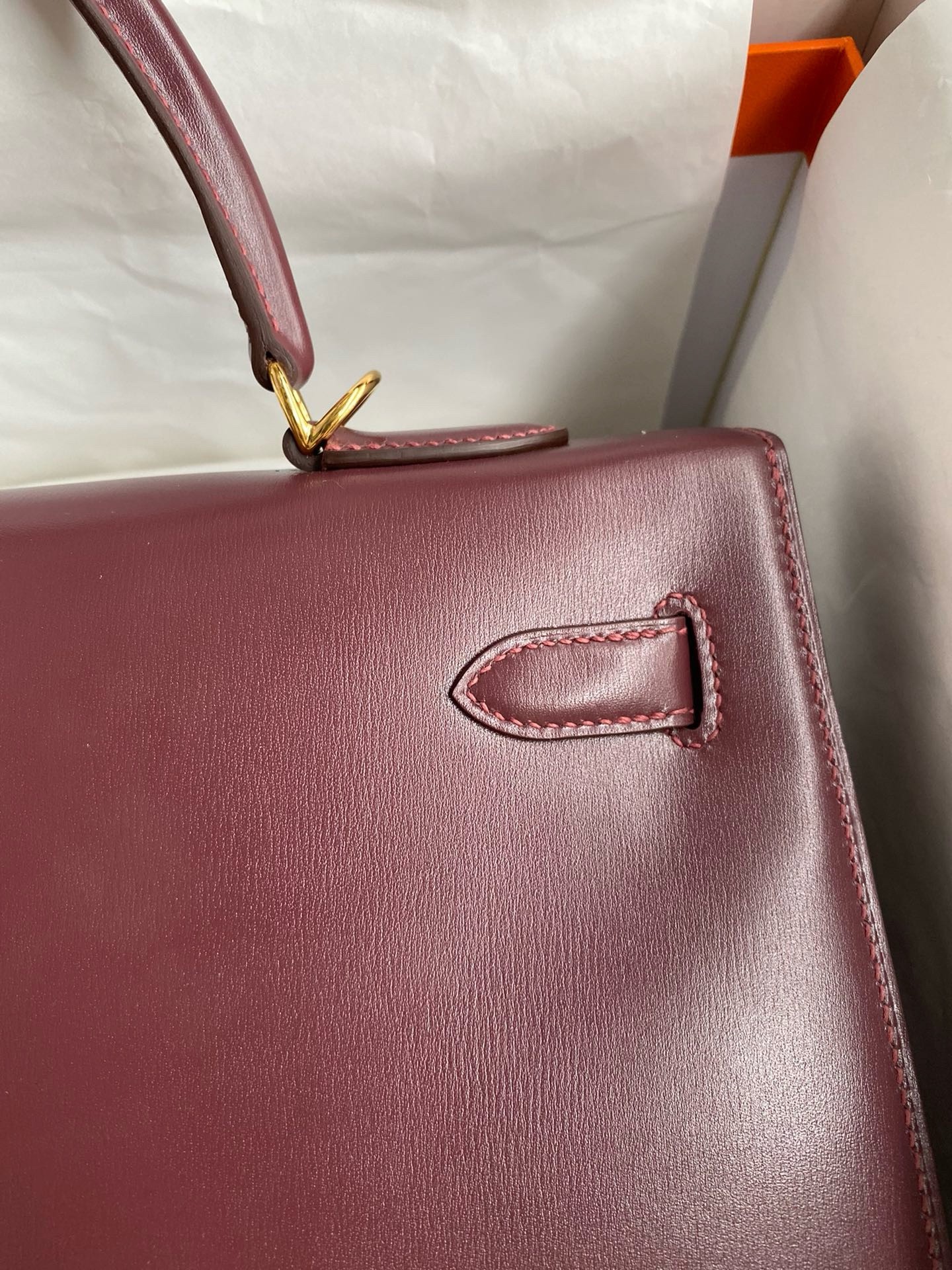 H**mes kelly sellier 35 handmade bag in bordeaux box calfskin