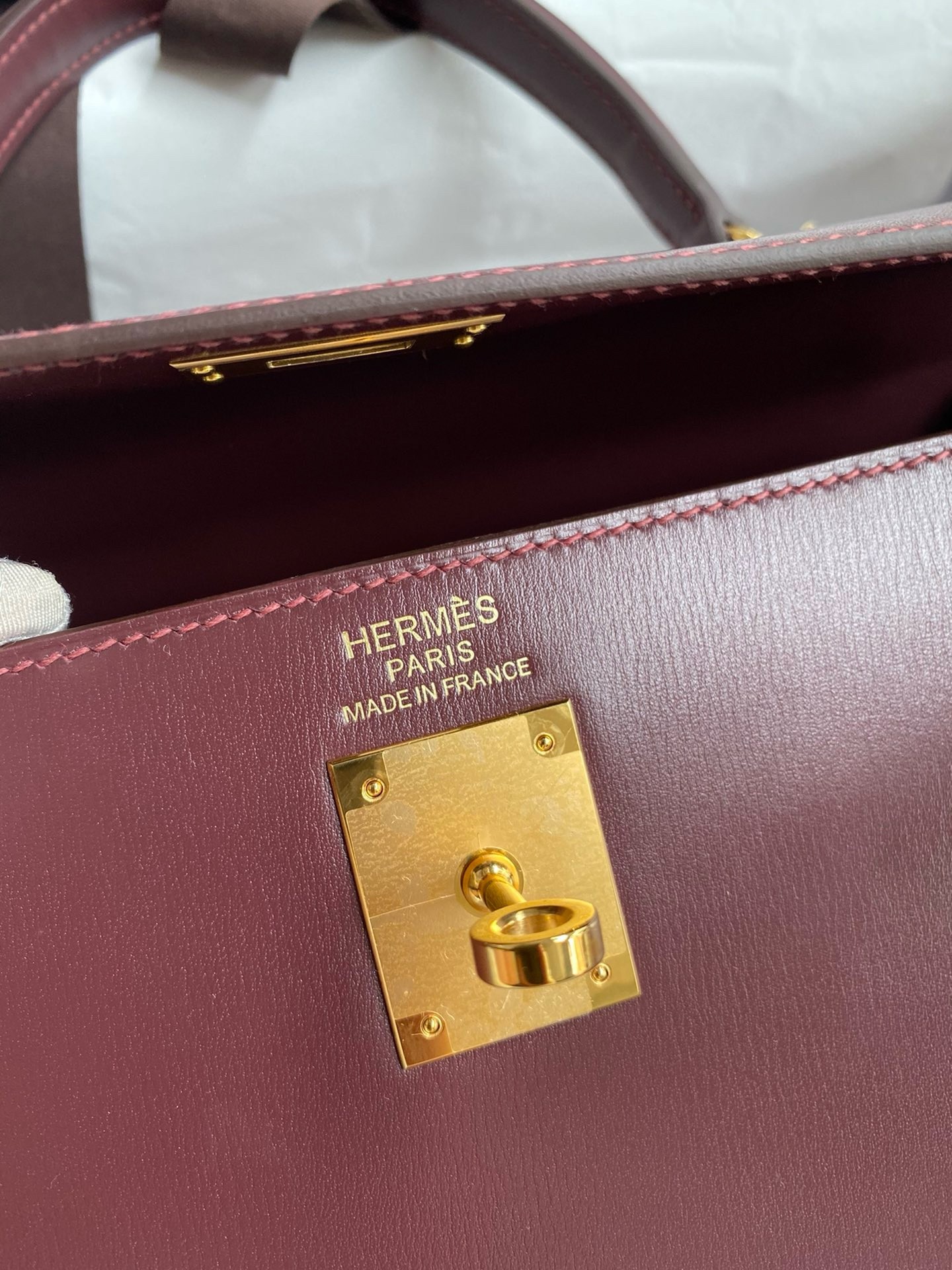 H**mes kelly sellier 35 handmade bag in bordeaux box calfskin